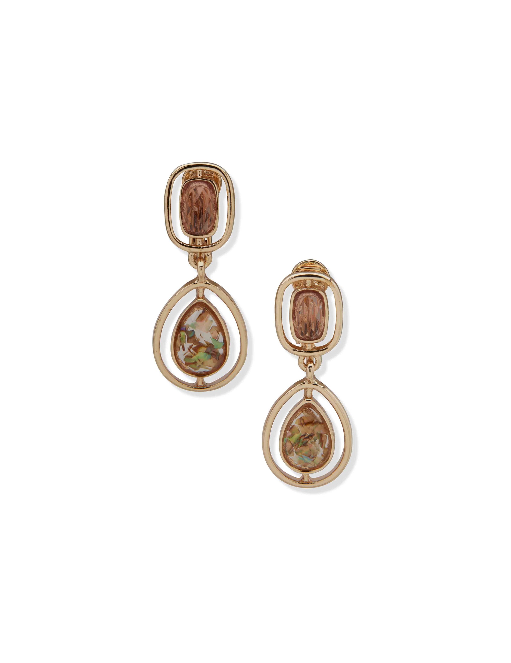 Anne Klein Gold Tone Double Stone Drop Earrings-Gld/Blush Multi
