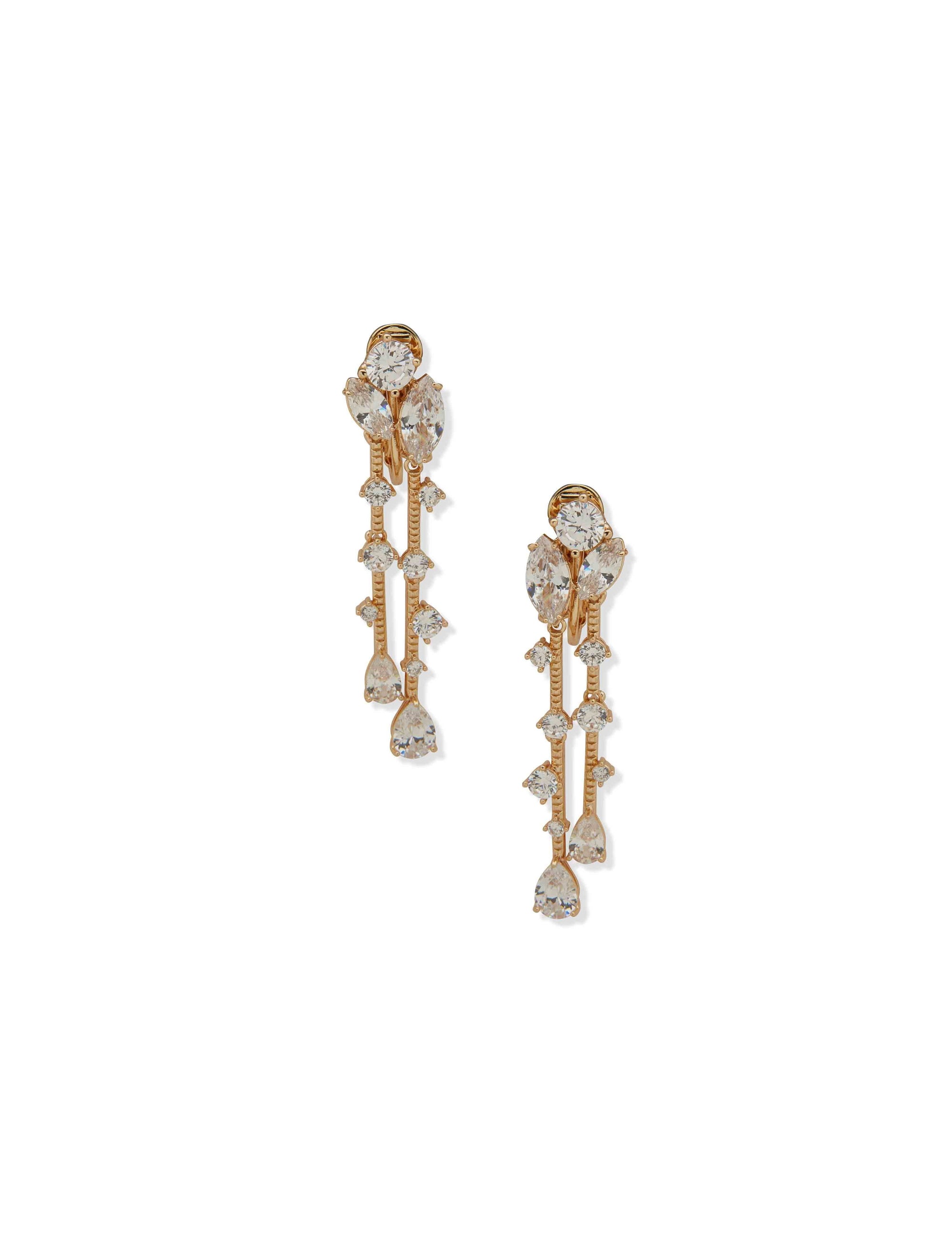 Anne Klein Gold Tone Multi Stone Linear Earring-Gld/Cz