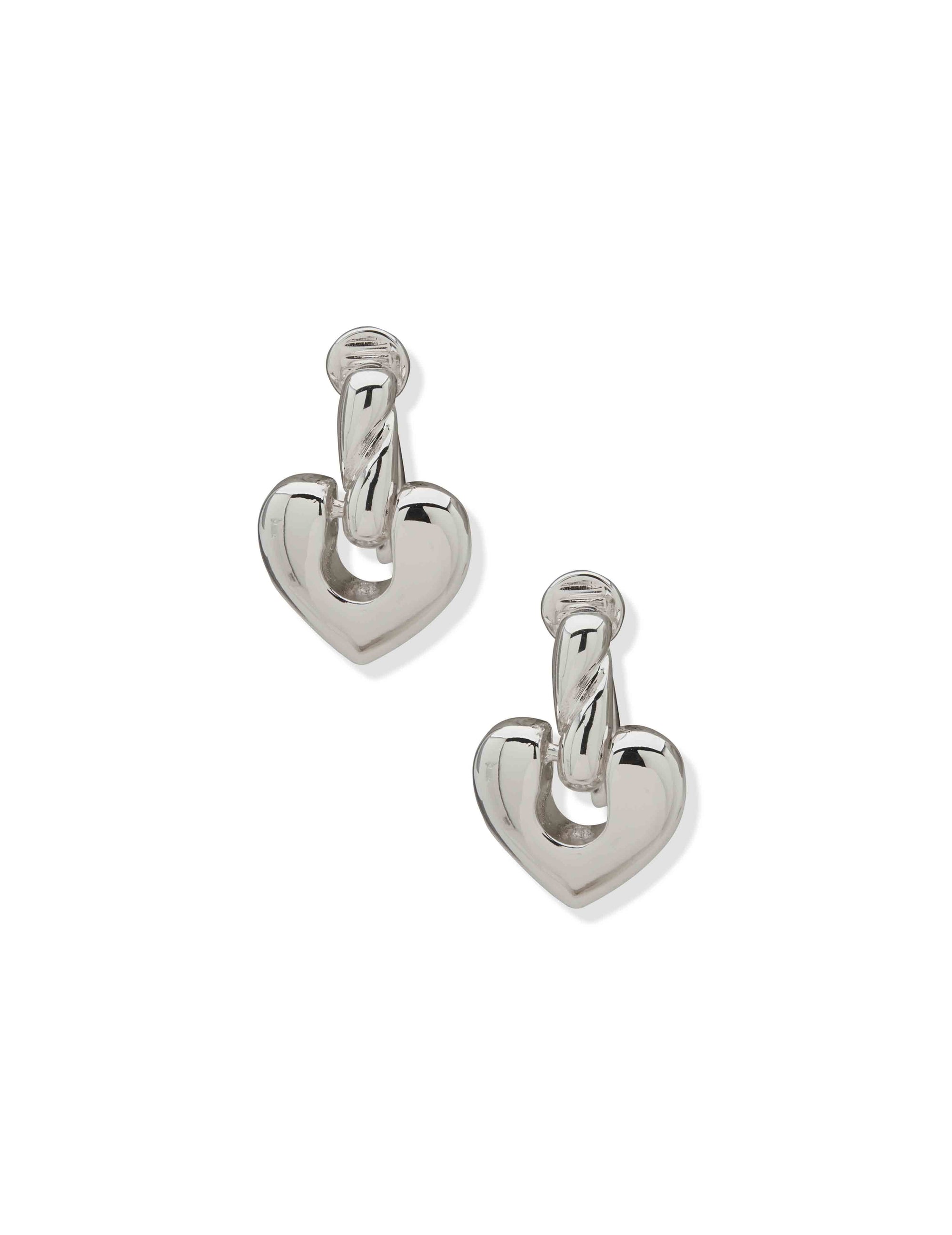 Anne Klein Silver Tone Puffy Heart & Rope Drop Earring-Slv