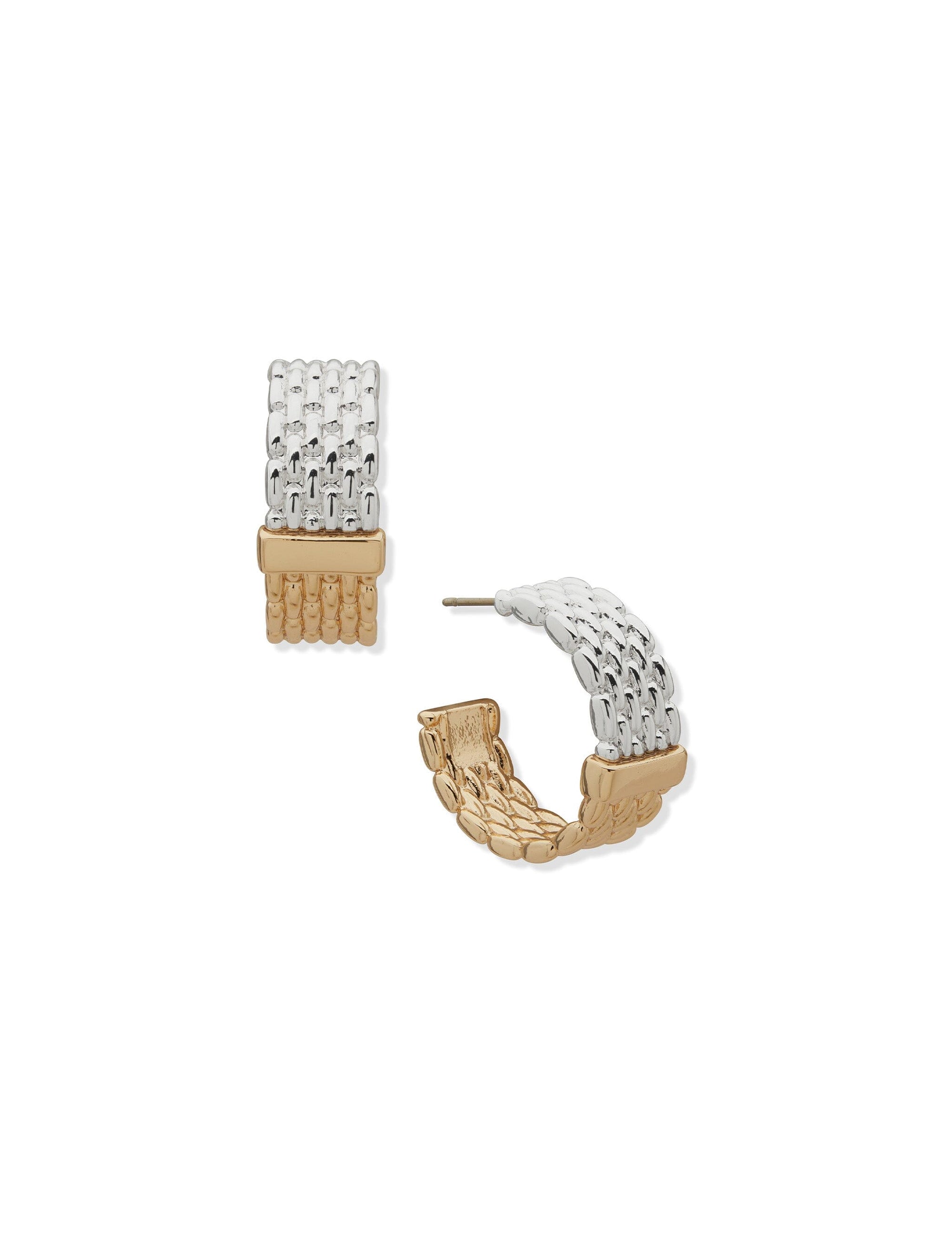 Anne Klein Two Tone Watchband Hoop Pierced Earrings