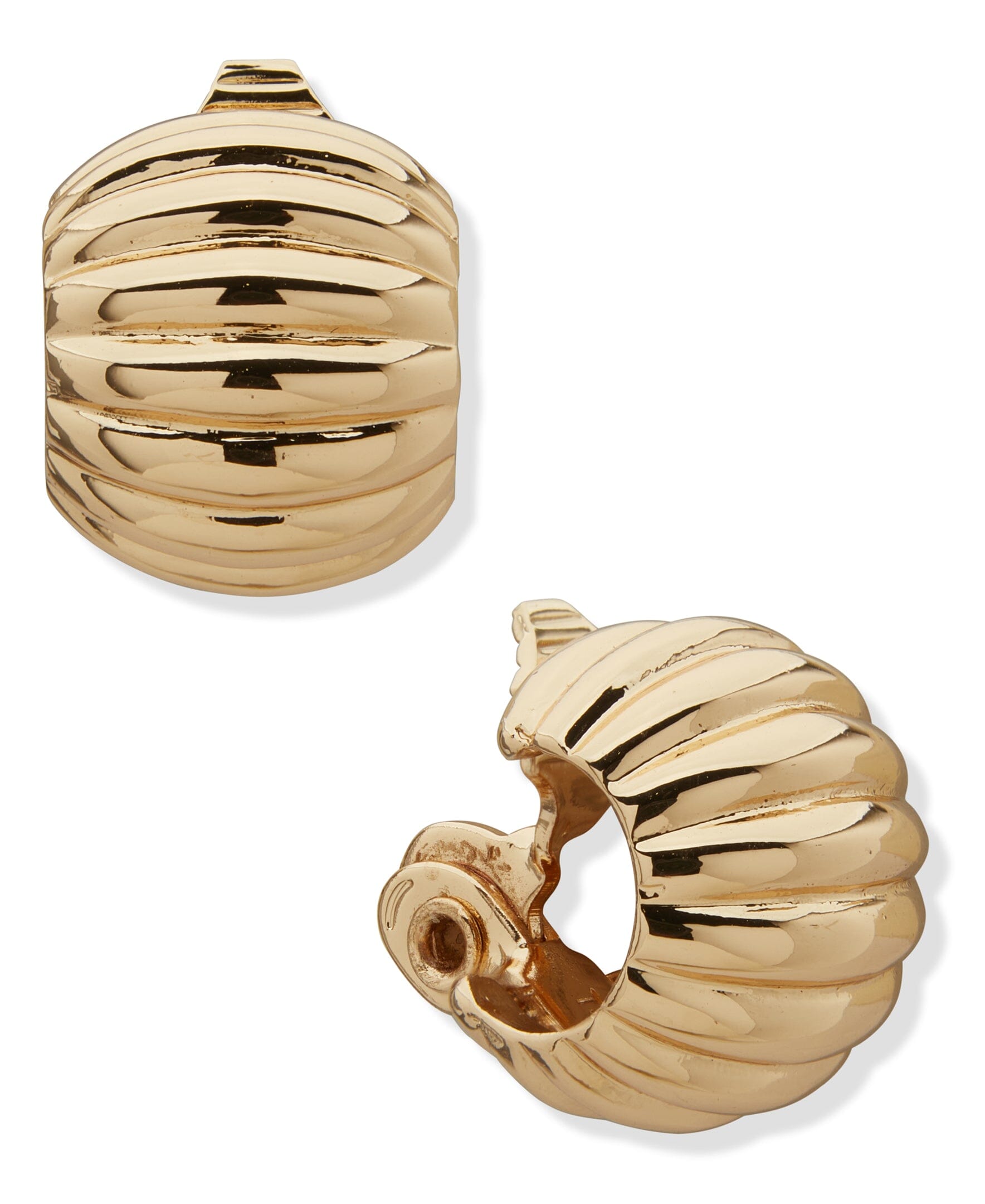 Anne Klein Gold Tone 17mm Domed Fluted Hoop Clip Earrings