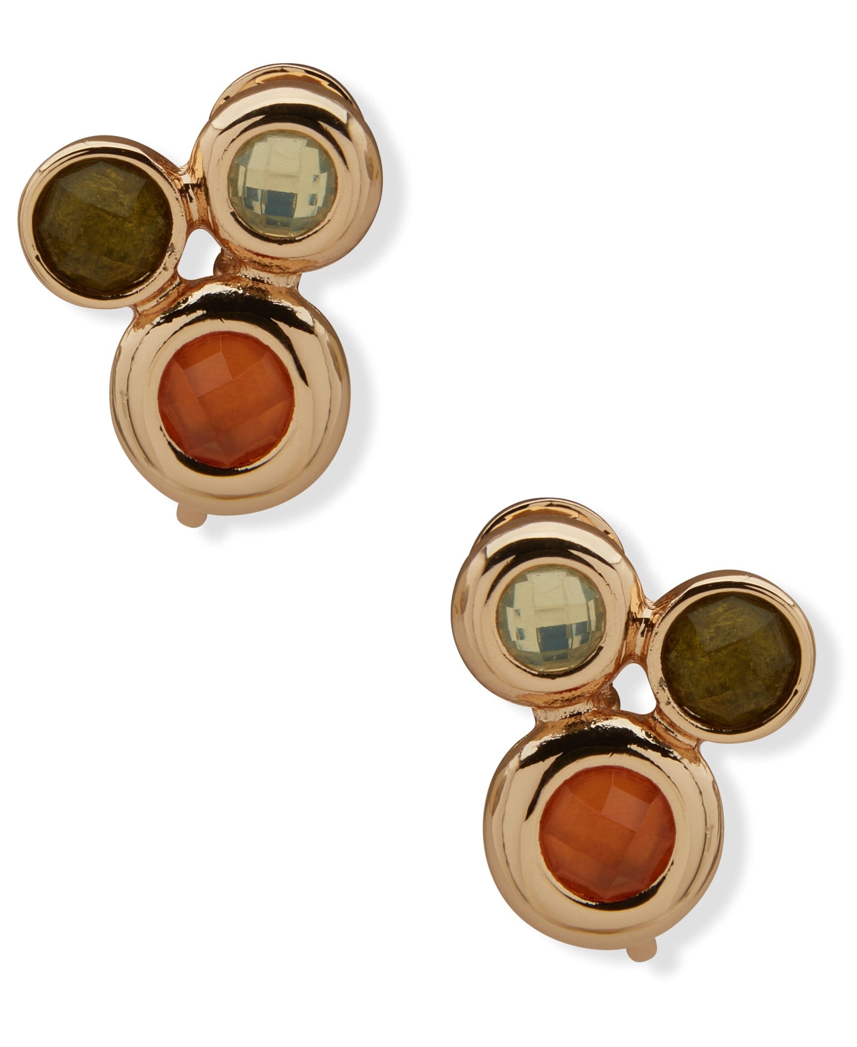 Anne Klein Gold Tone Cluster Stone Button Clip Earrings