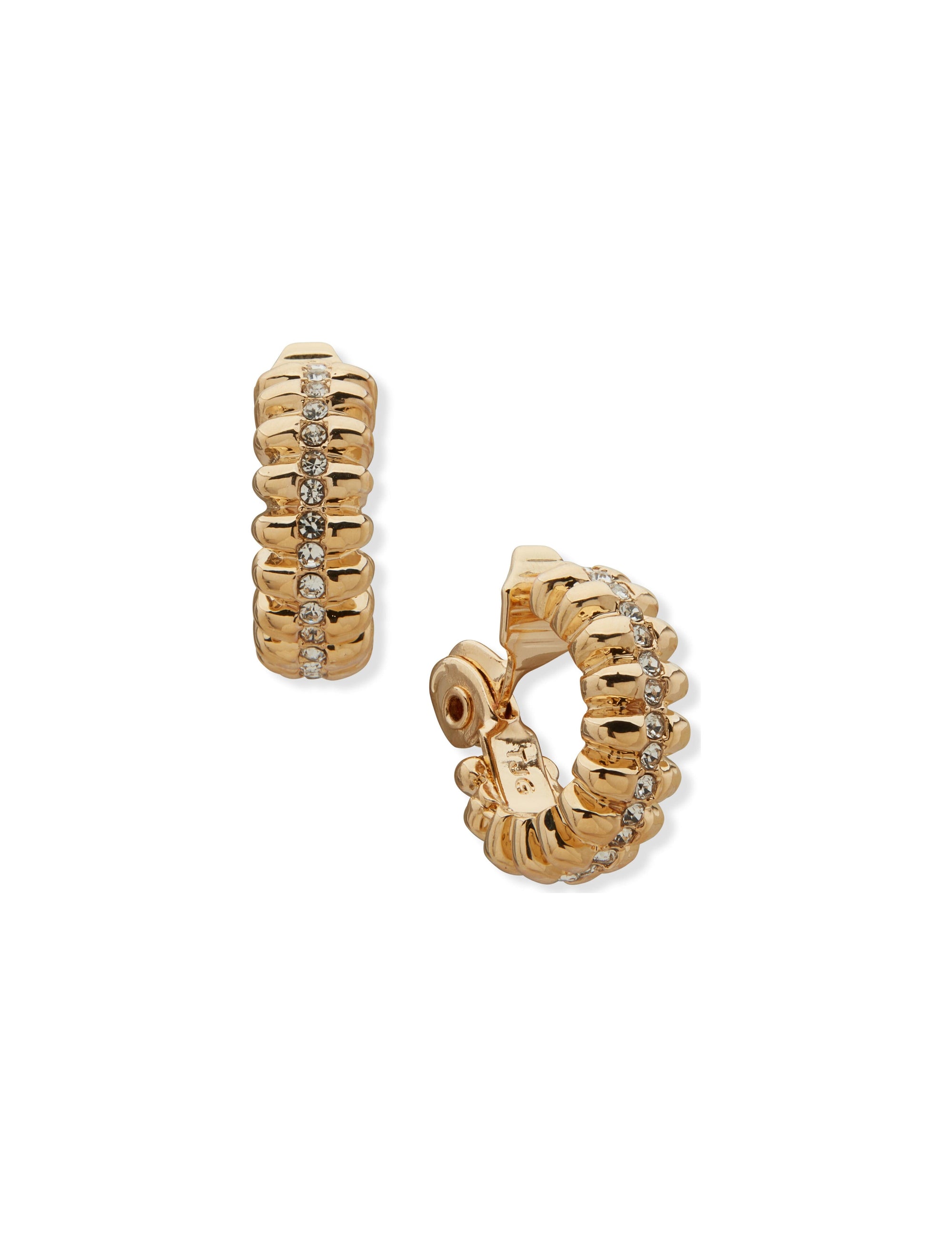 Fluted Hoop Clip Earrings with Stone The Jewelry Group
