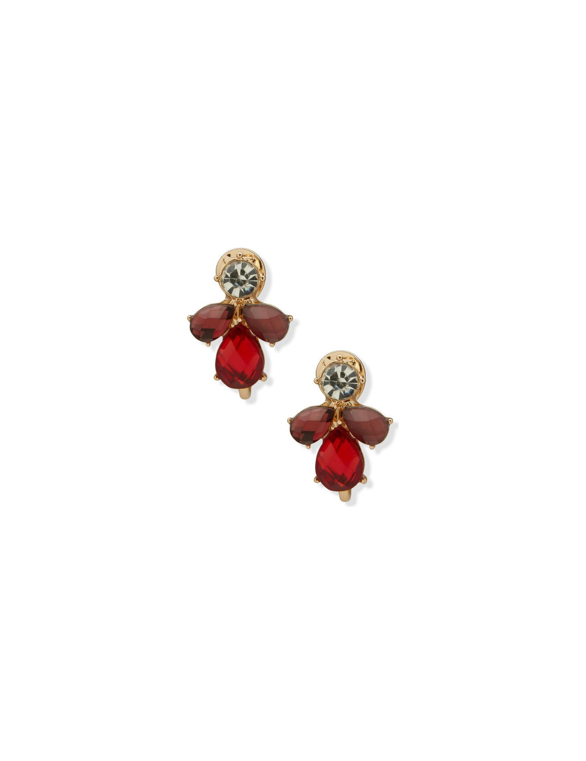Stone Cluster Button Clip Earrings