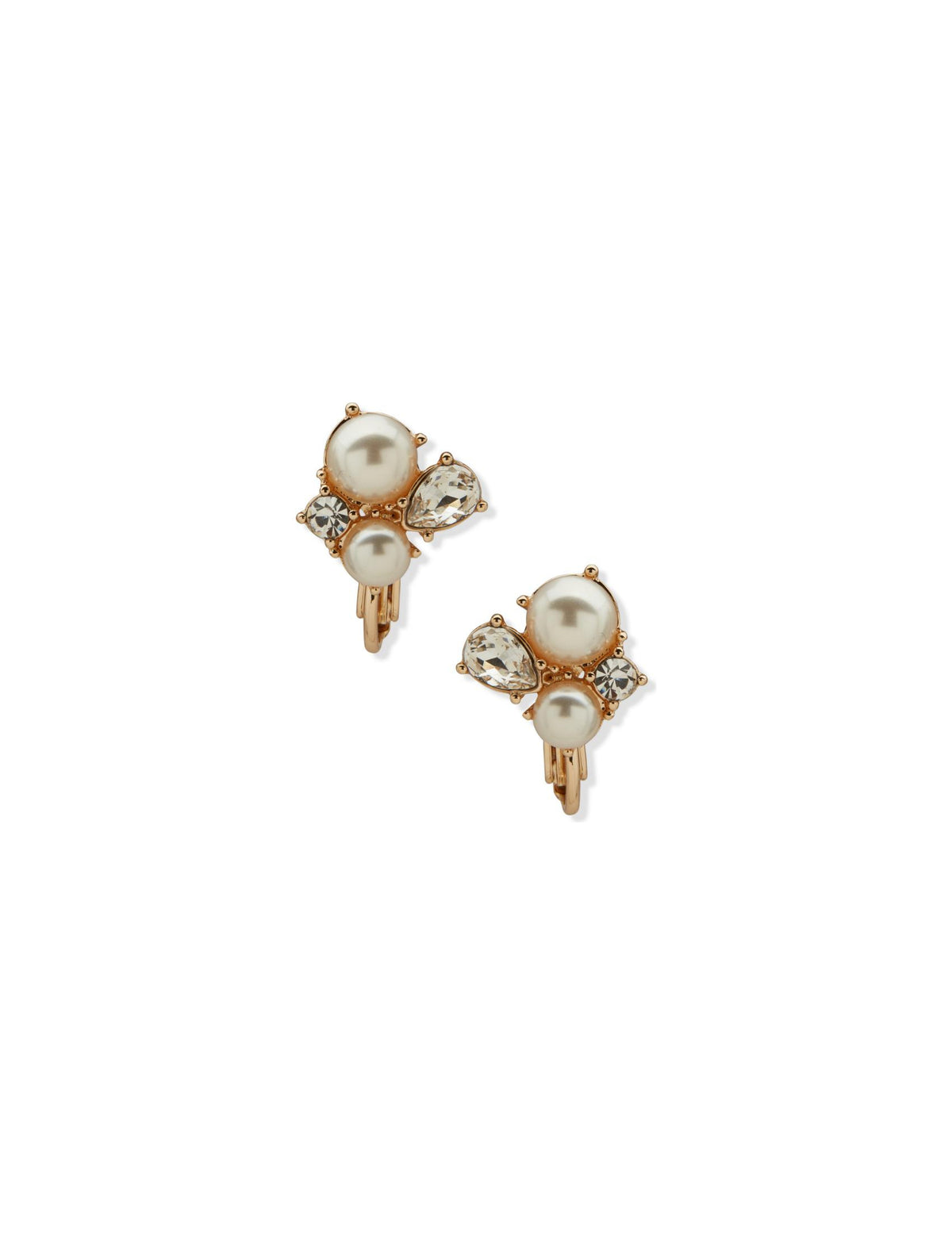Pearl and Stone Cluster Button Clip Earrings