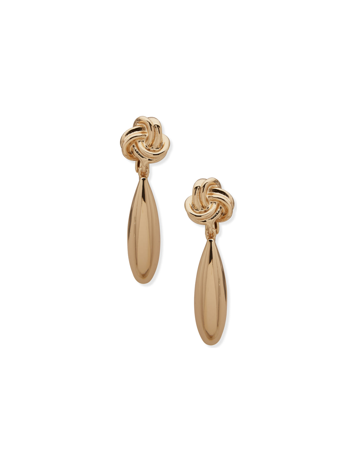 Ribbed Knot Clip Earrings with Oval Drop
