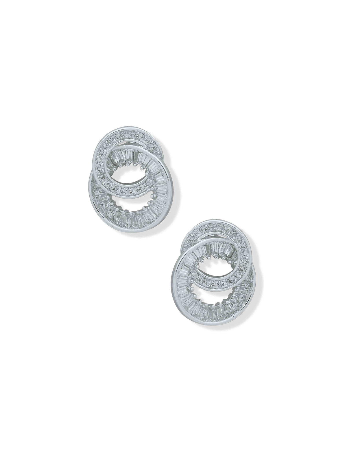 Anne Klein Silver Tone CZ Open Circle Interlocked Earrings