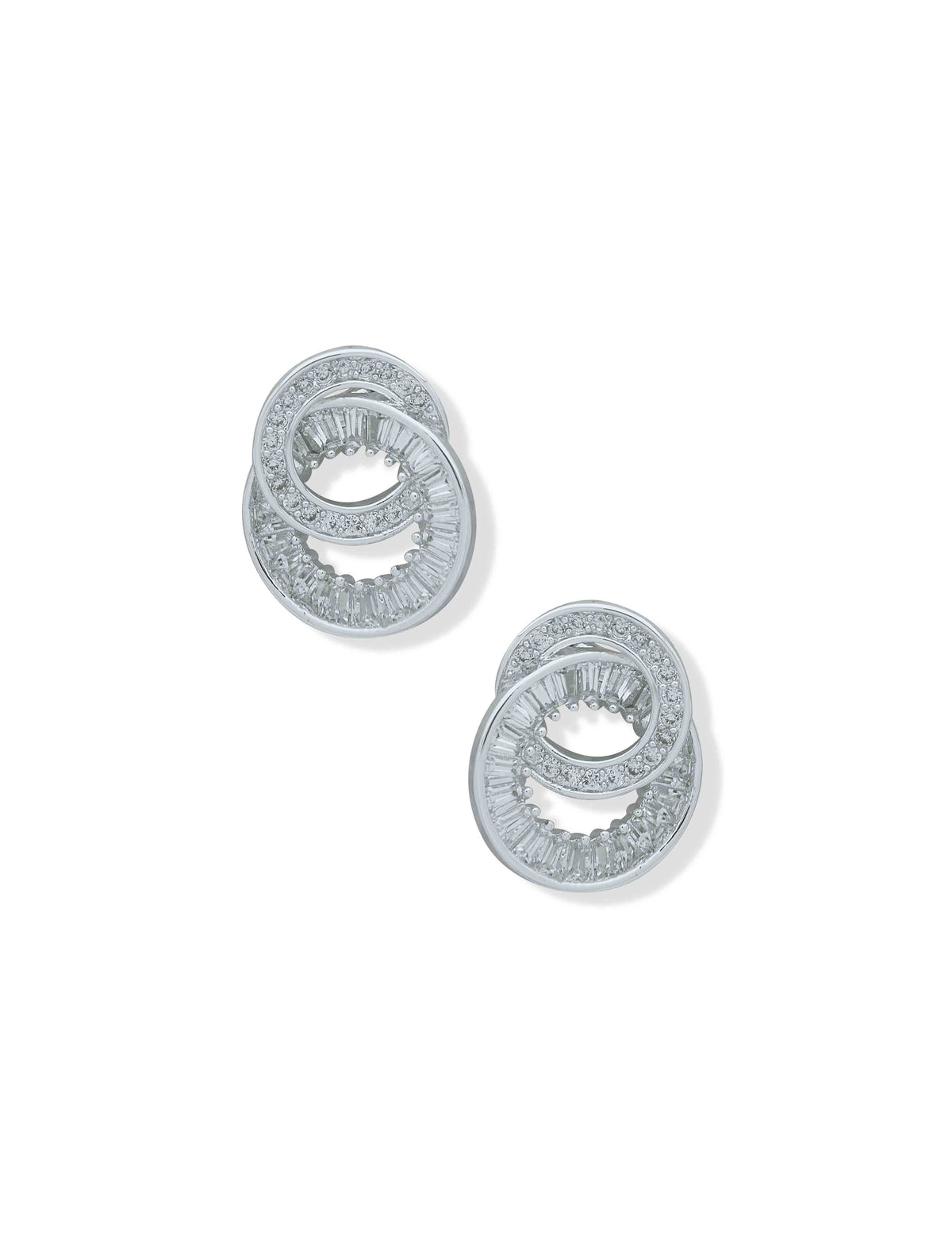 Anne Klein Silver Tone CZ Open Button Earrings