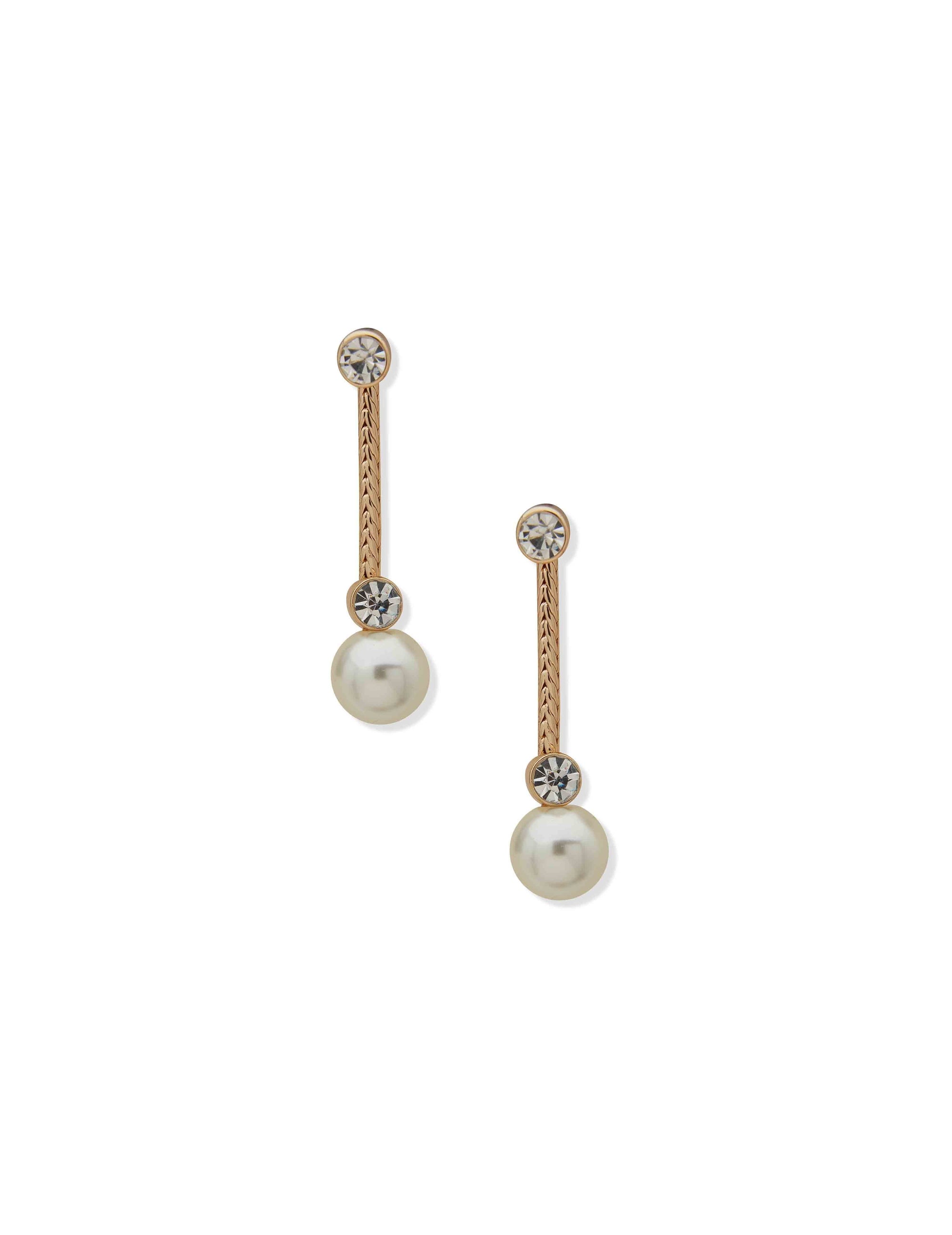 Anne Klein Gold Tone Faux Pearl Linear Earrings