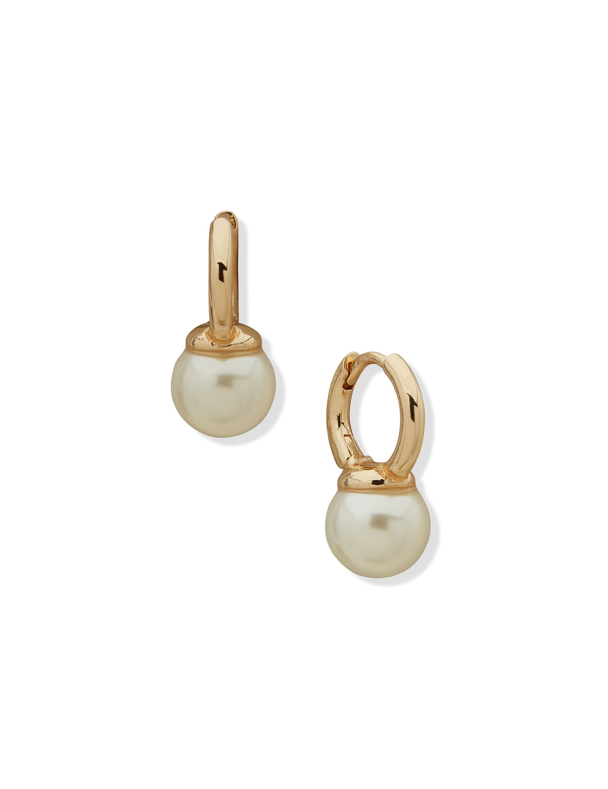Anne Klein Gold Tone Hoop with Pearl Drop Earrings