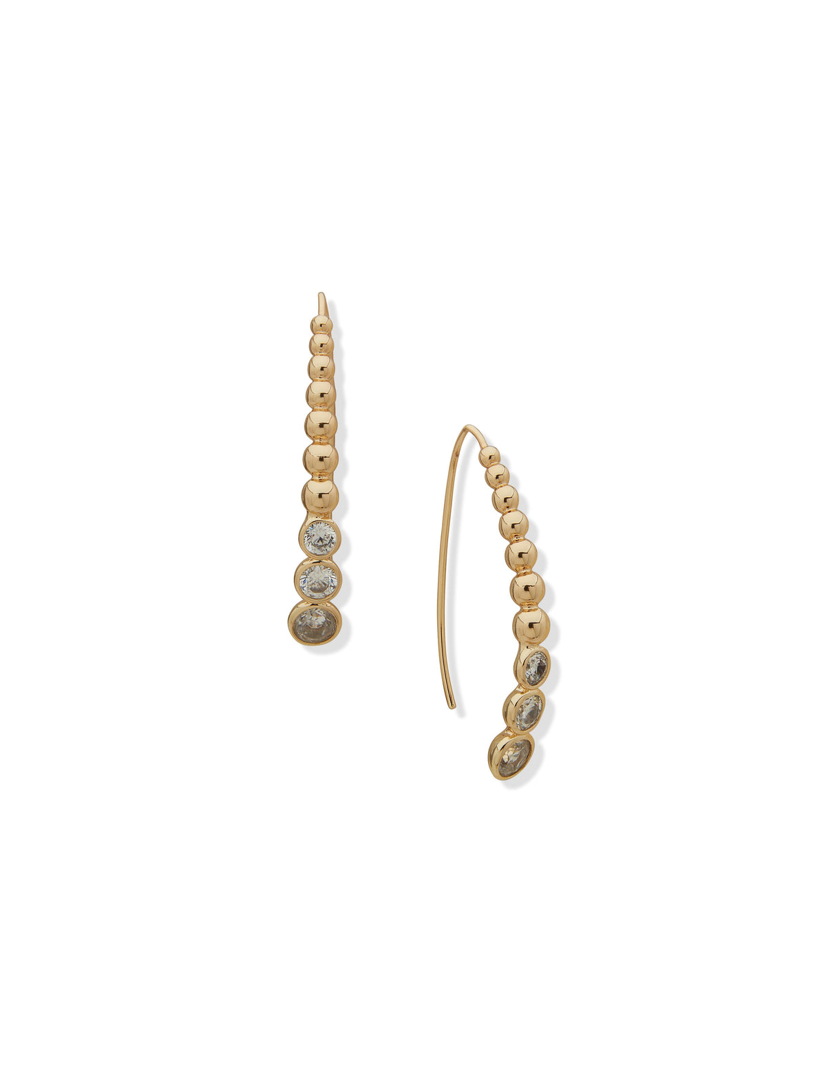 Anne Klein Gold Tone Gold Bead and Stone Threader Earrings