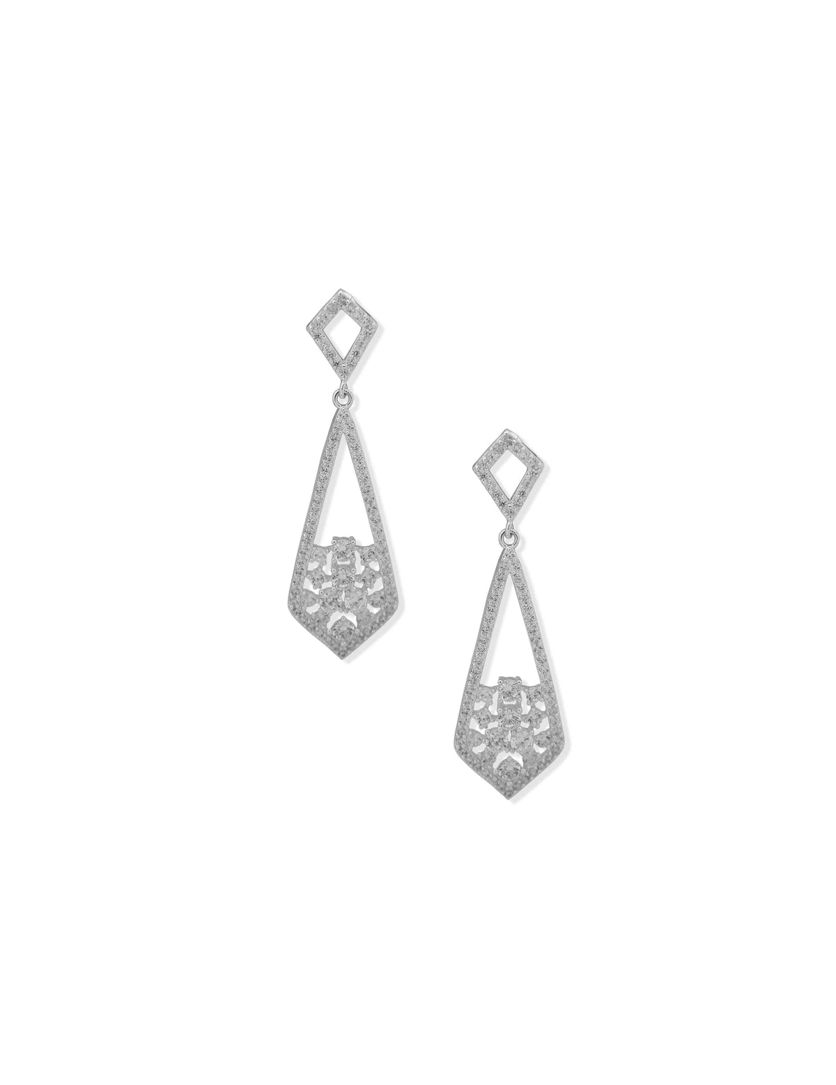 Anne Klein Silver Tone Crystal Openwork Drop Earrings