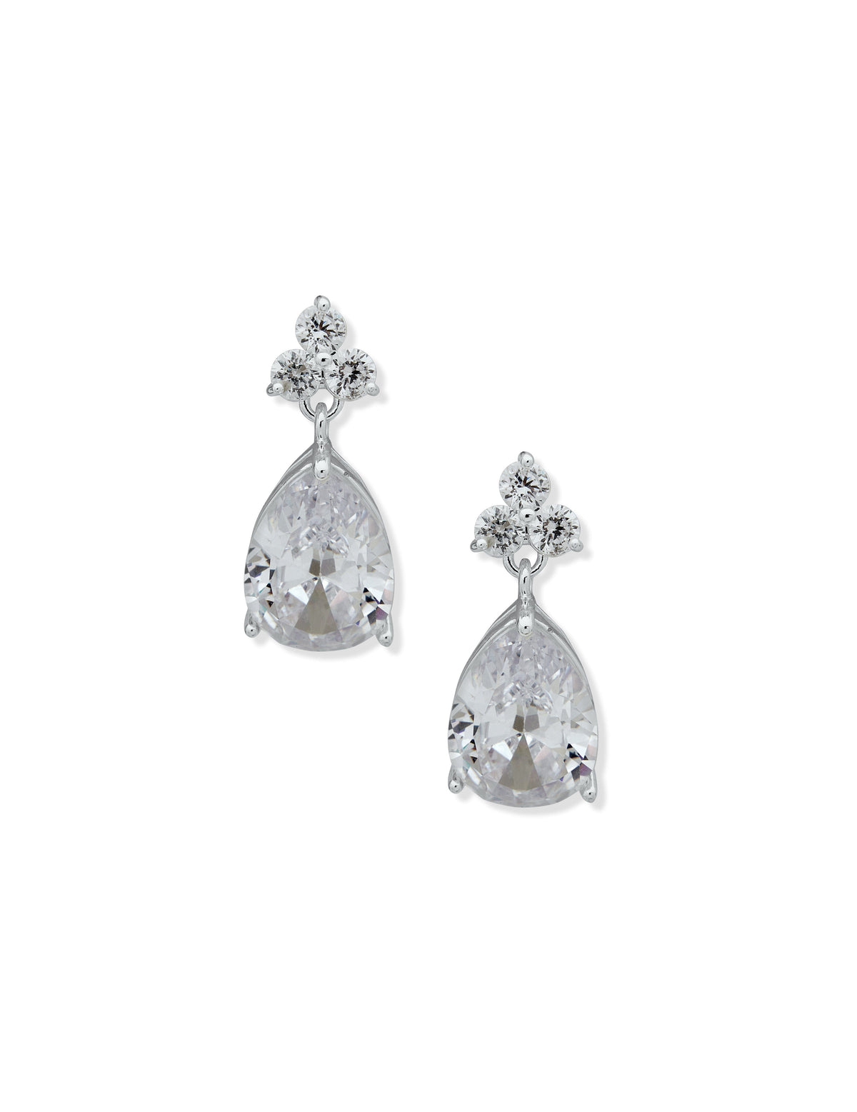 Anne Klein Silver Tone Pear Stone Drop Post CZ Pierced Earrings
