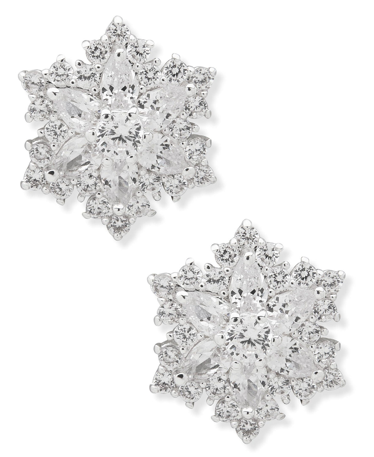 Anne Klein Silver Tone Crystal Snowflake Button Earrings