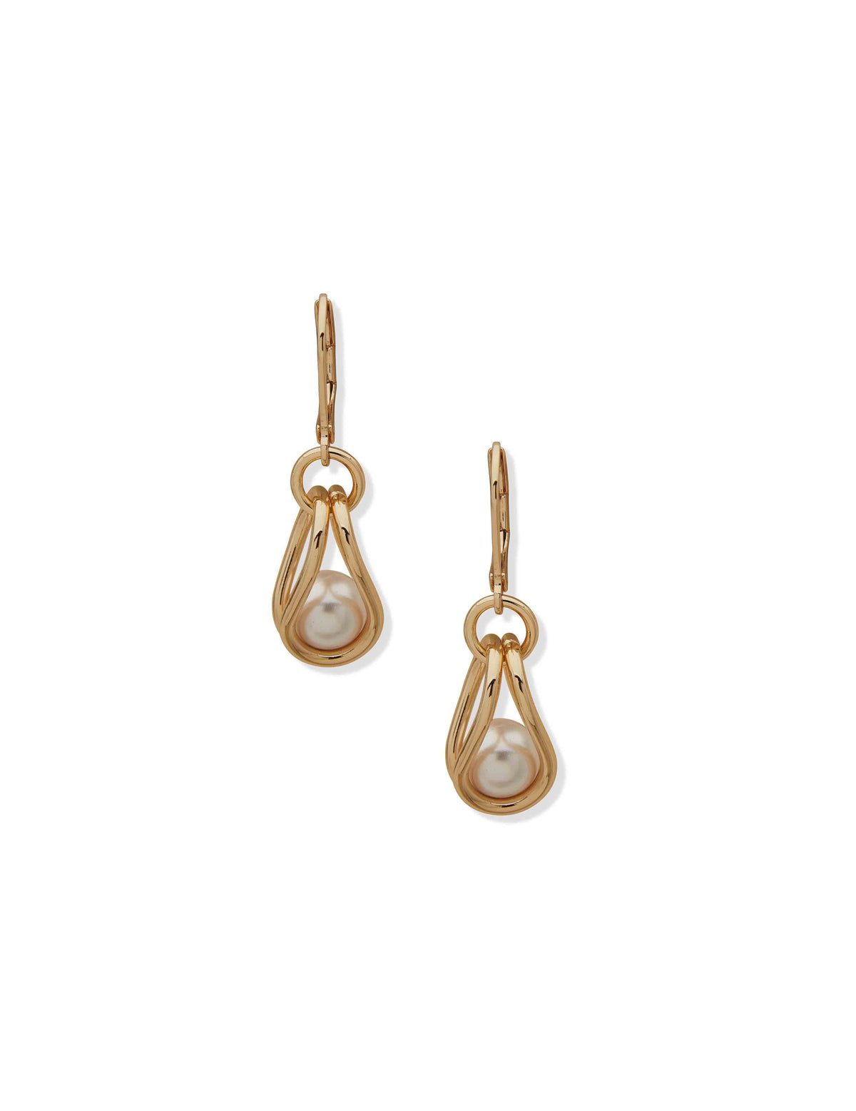Anne Klein Gold Tone Faux Pearl Drop Earrings