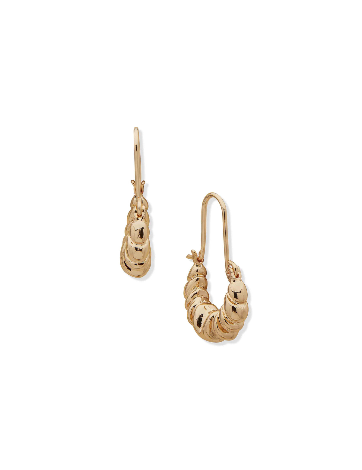 Anne Klein Gold Tone Weave Elongated Hoop Earrings