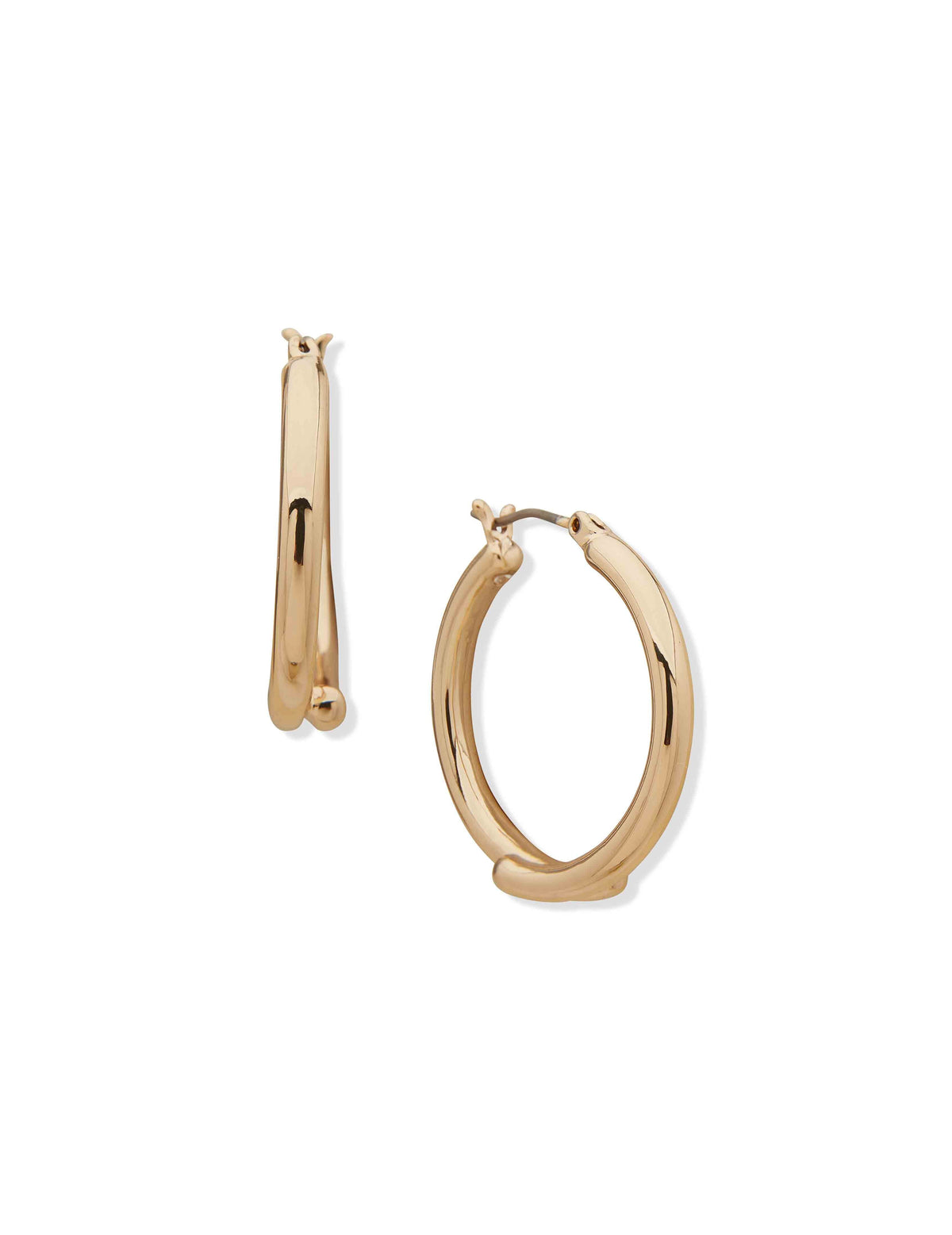 Anne Klein Gold Tone Round Clickit Hoop Gold-tone Earrings