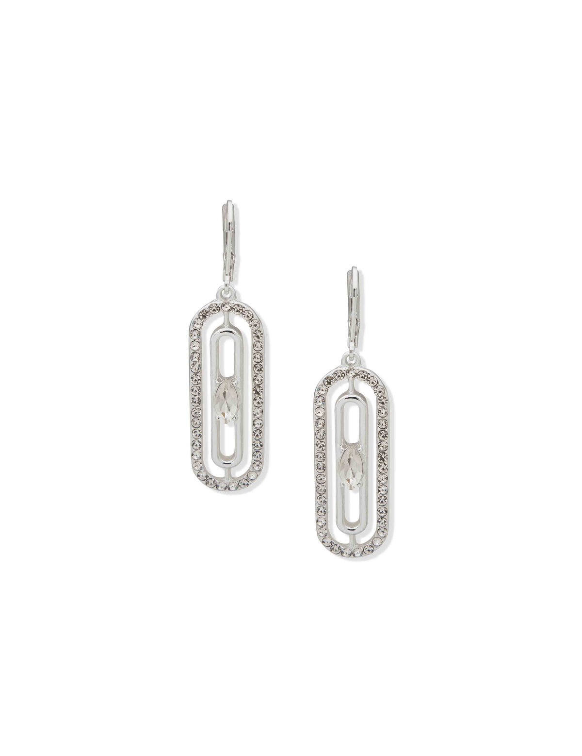 Anne Klein Silver Tone Stone Orbital Silver Crystal Earrings