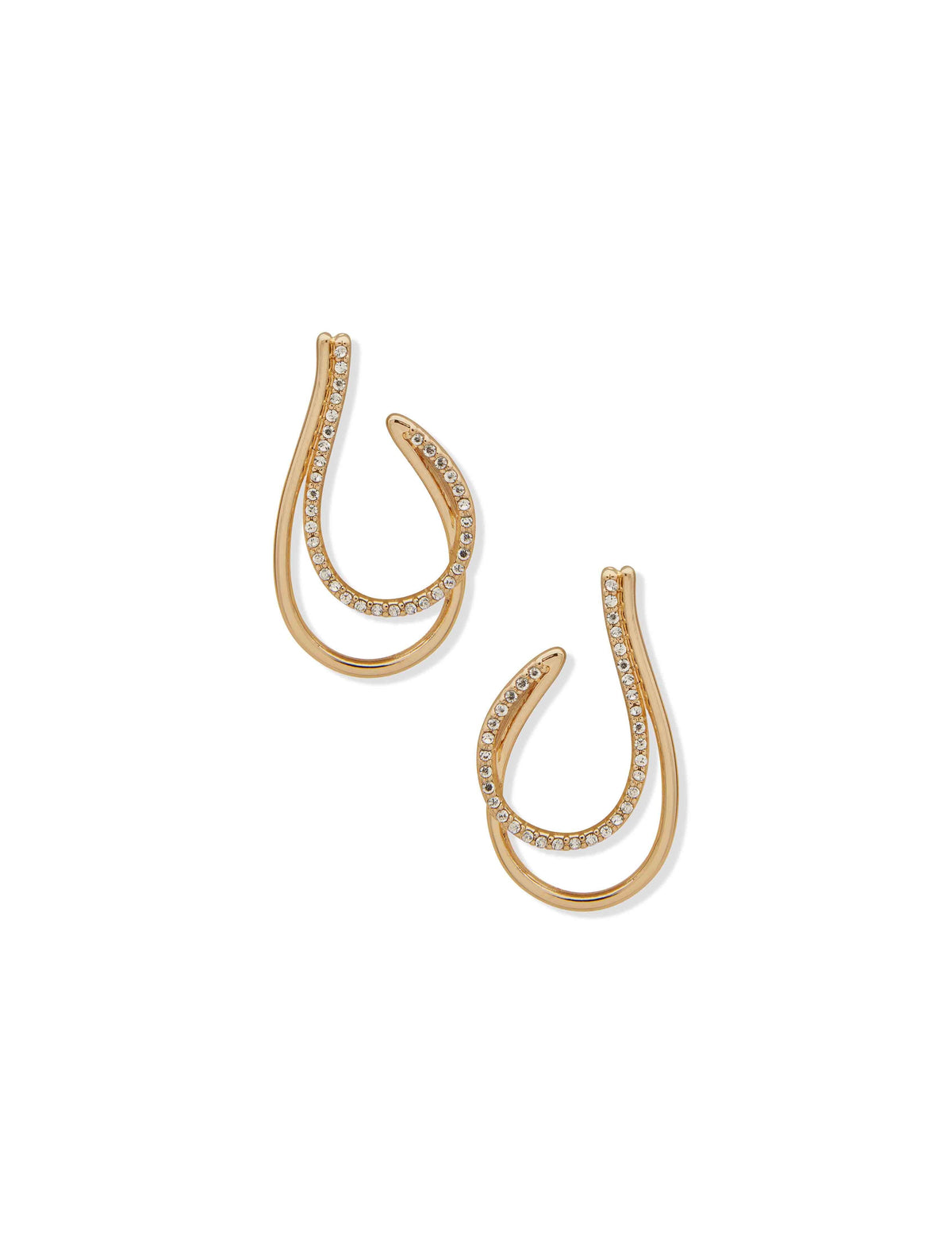 Anne Klein Gold Tone 2 Row Hoop Crystal Earrings