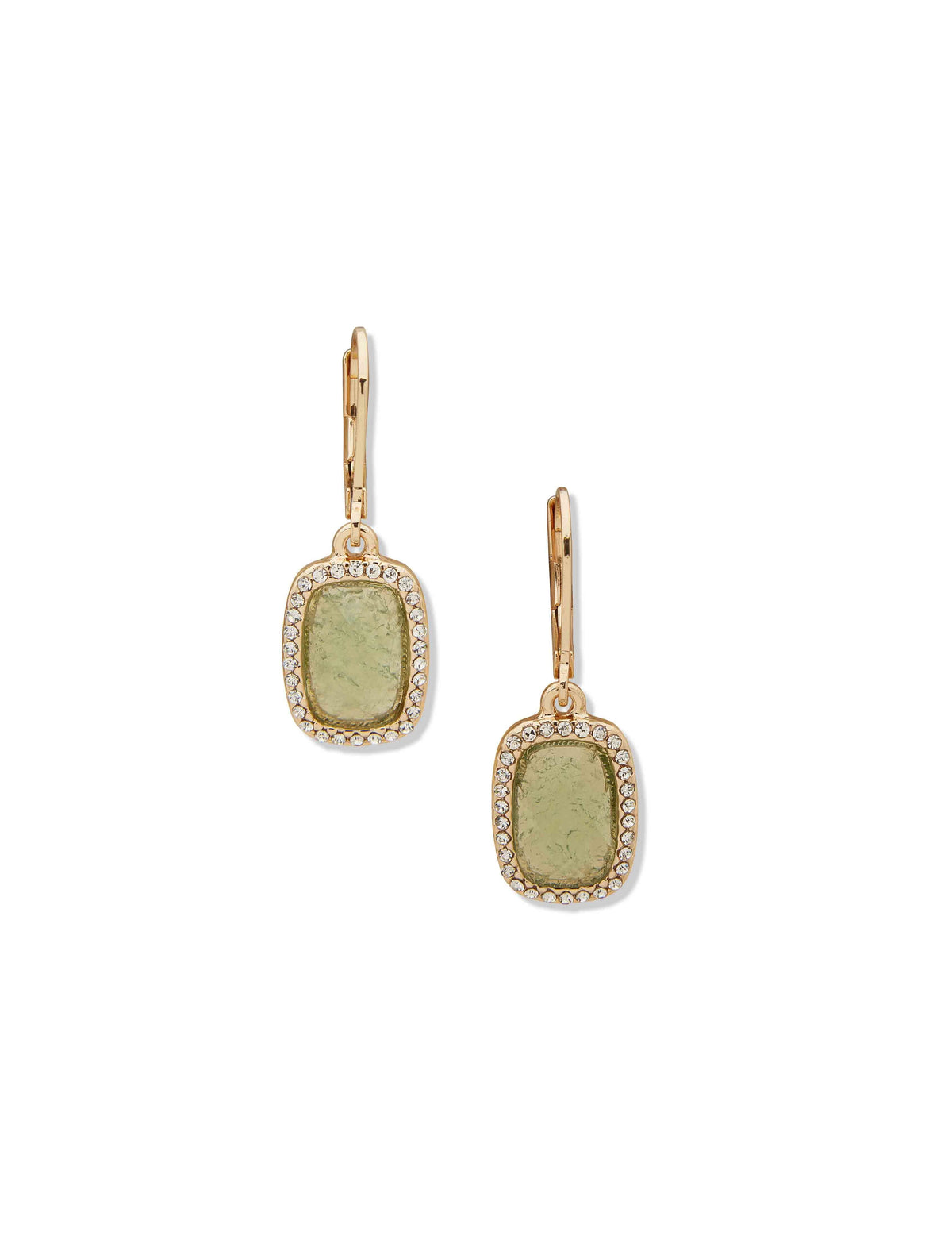 Anne Klein Gold Tone Stone Drop Pave Green Earrings