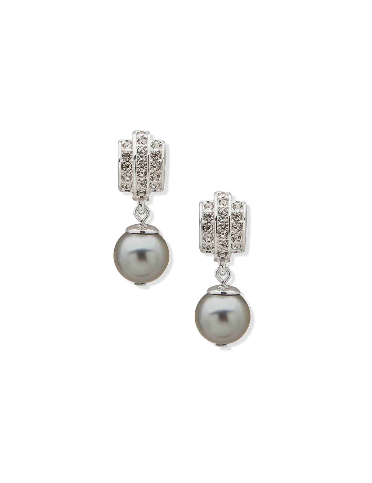 Anne Klein Silver Tone Dome Button Pearl Earrings