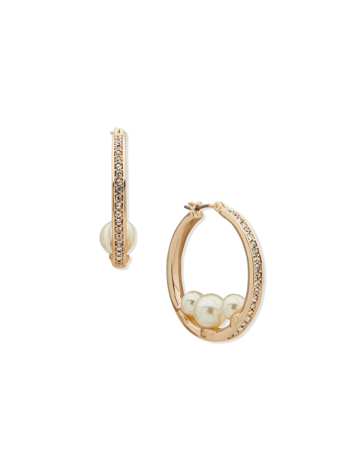 Anne Klein Gold Tone Pave Pearl Cluster Hoop Earrings