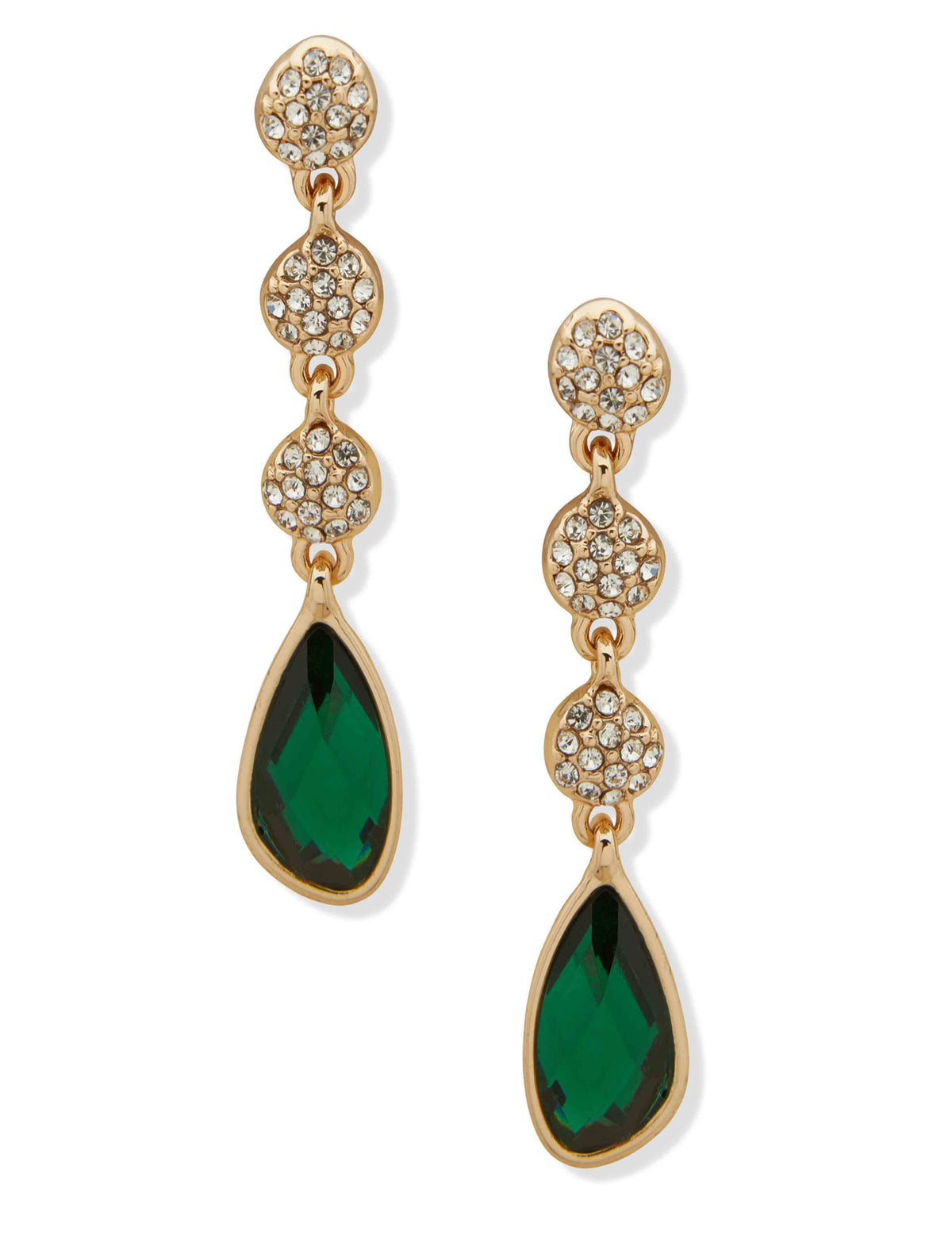 Anne Klein Gold Tone Linear Station Earring - Gold/Emerald