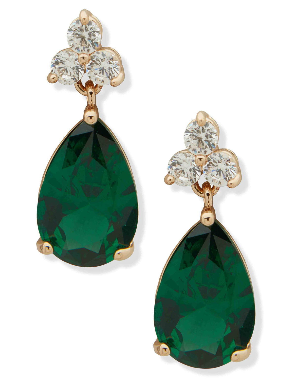 Anne Klein Gold Tone Pear Stone Drop Earring - Gold/Green