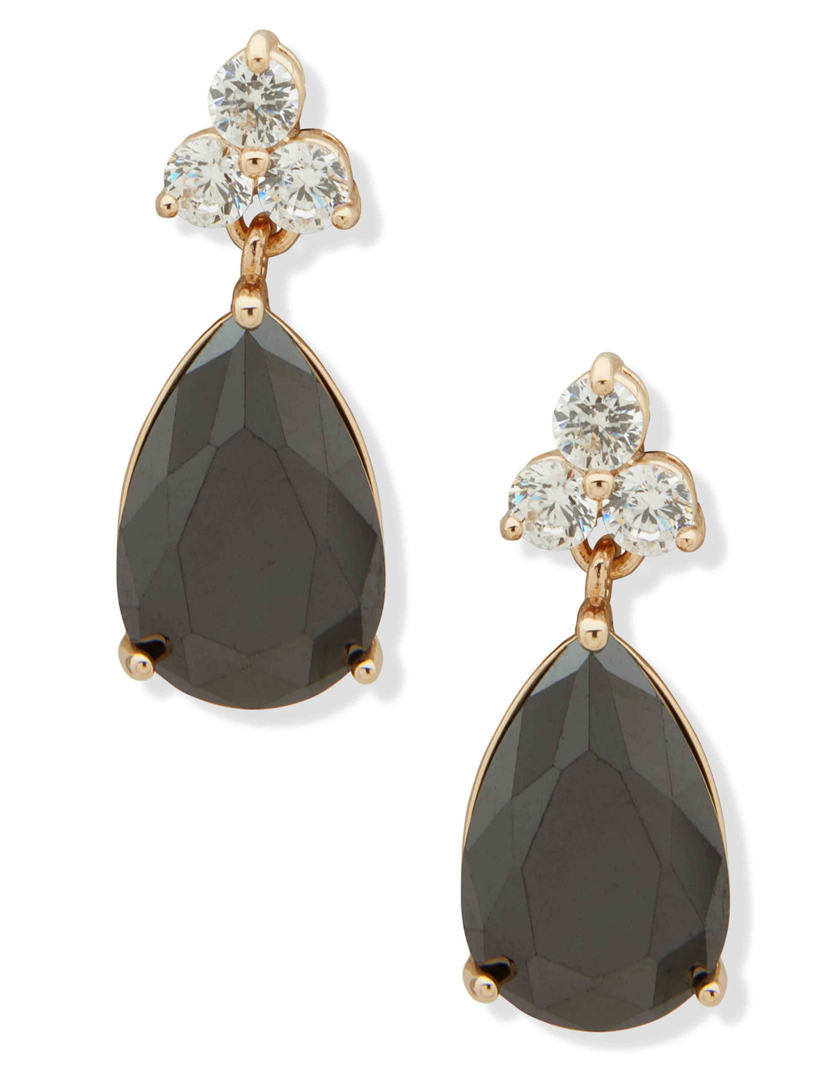 Anne Klein Gold Tone Pear Stone Drop Earring - Gold/Jet