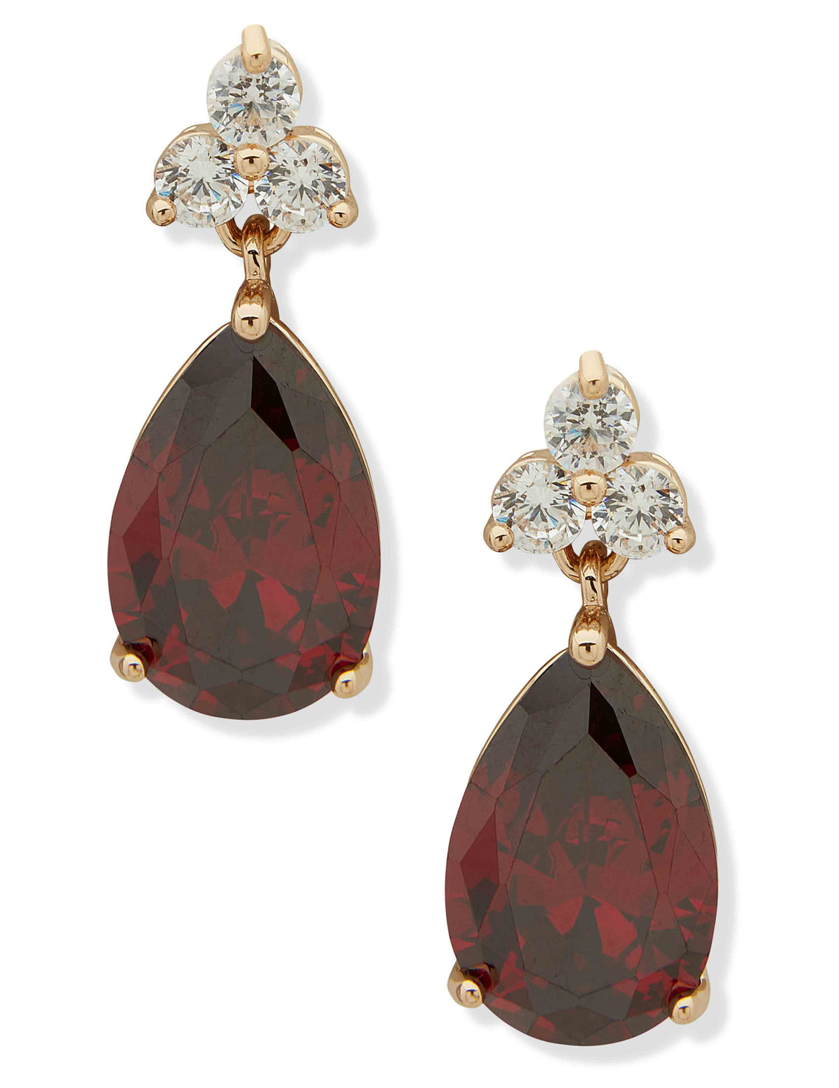 Anne Klein Gold Tone Pear Stone Drop Earring - Gold/Red