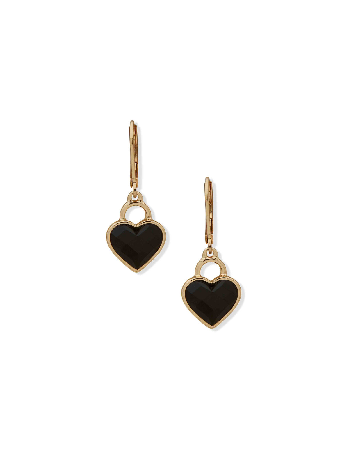 Anne Klein Gold Tone Heart Motif Earring - Gold Jet