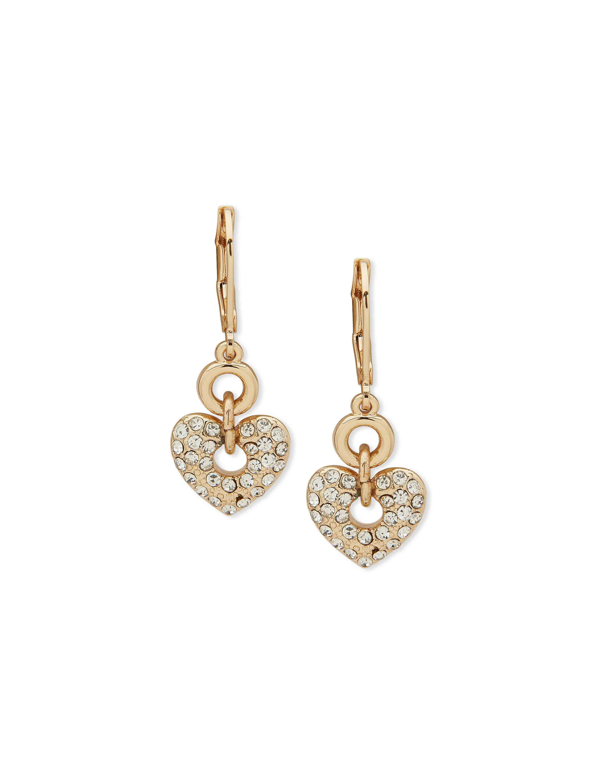 Anne Klein Gold Tone Double Heart Motif Earring - Gold/Crystal