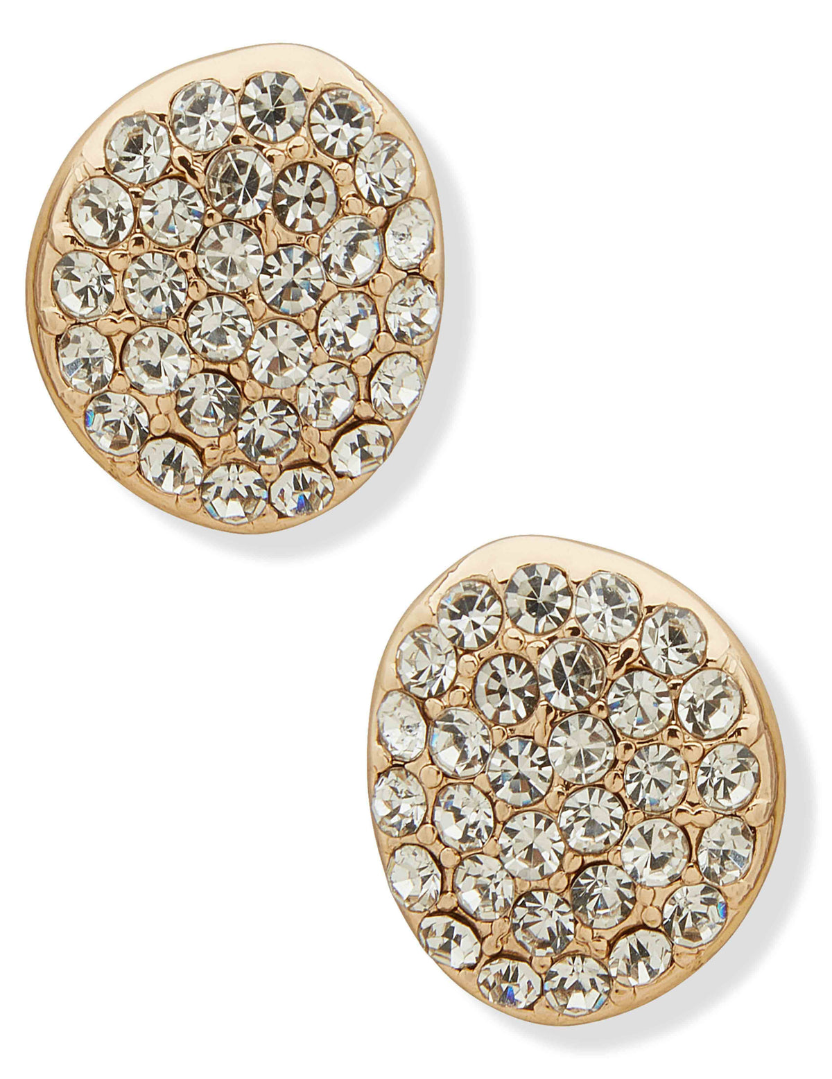 Anne Klein Gold Tone Pebble Stud Earring - Gold/Crystal