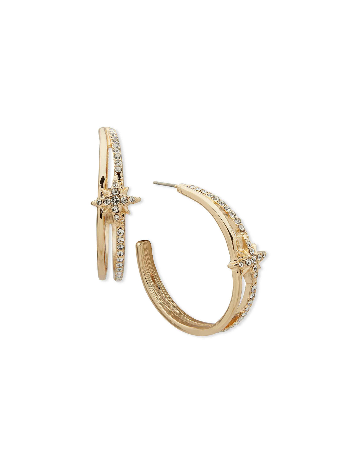 Anne Klein Gold Tone Star Motif Hoop Earring - Gold/Crystal