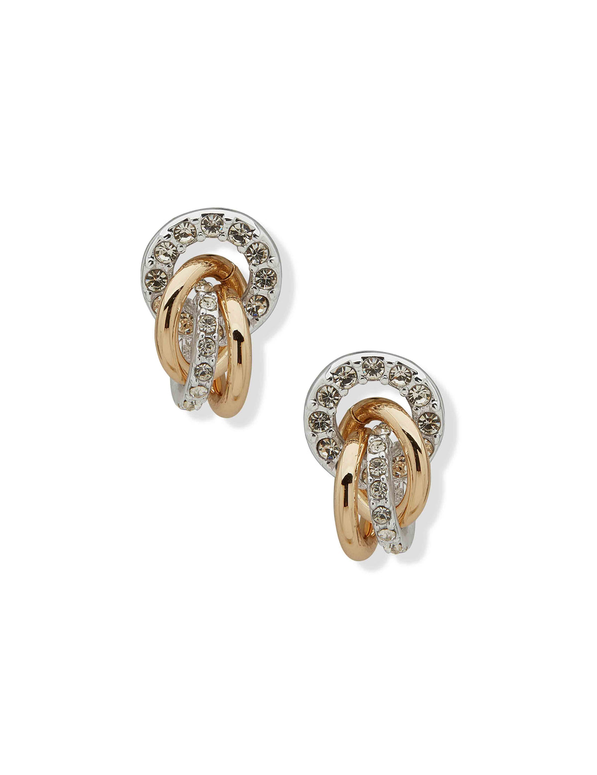 Anne Klein Two Tone Two-Tone Crystal Hoop Stud Earrings