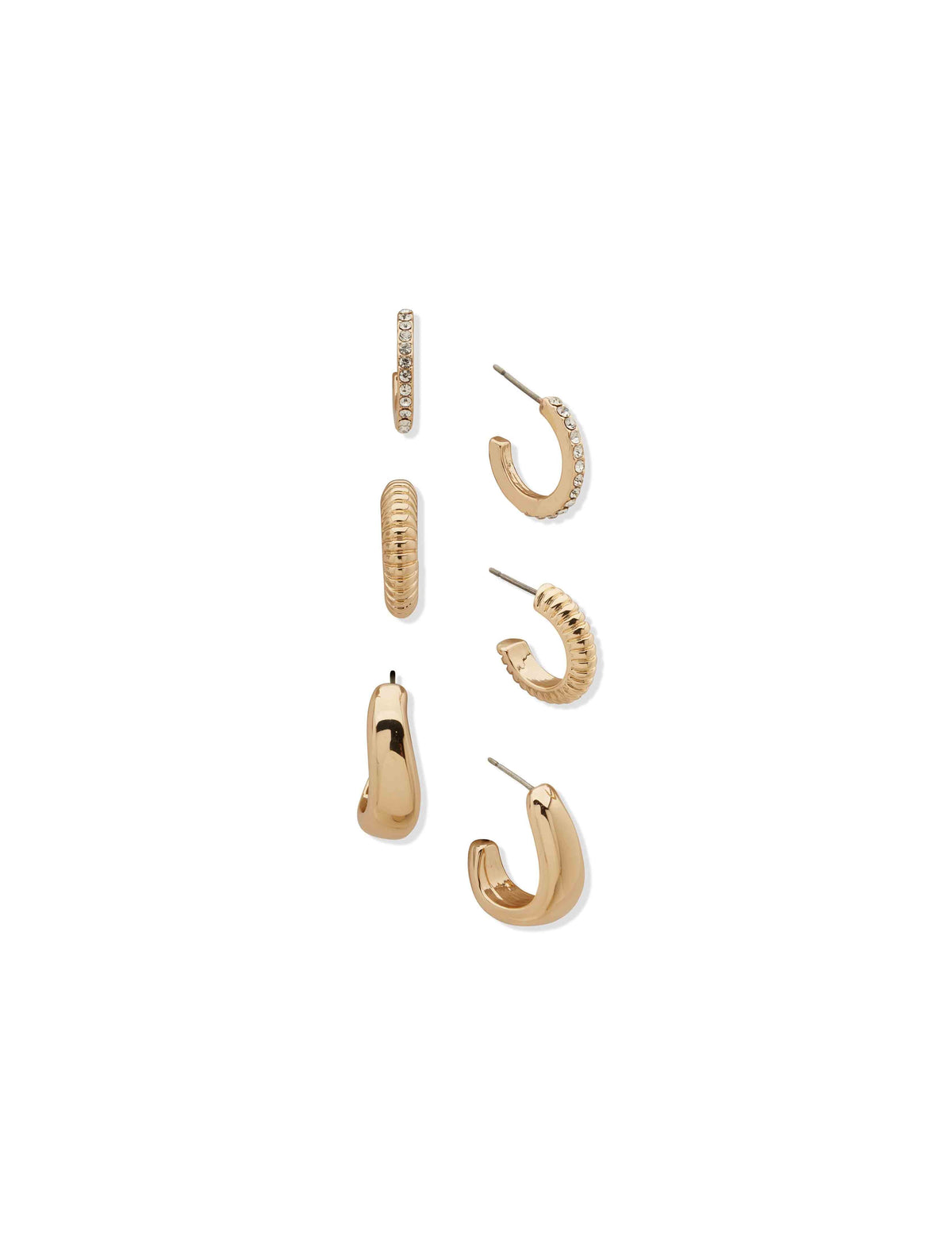 Anne Klein Gold Tone Puffy Hoop Trio Earring