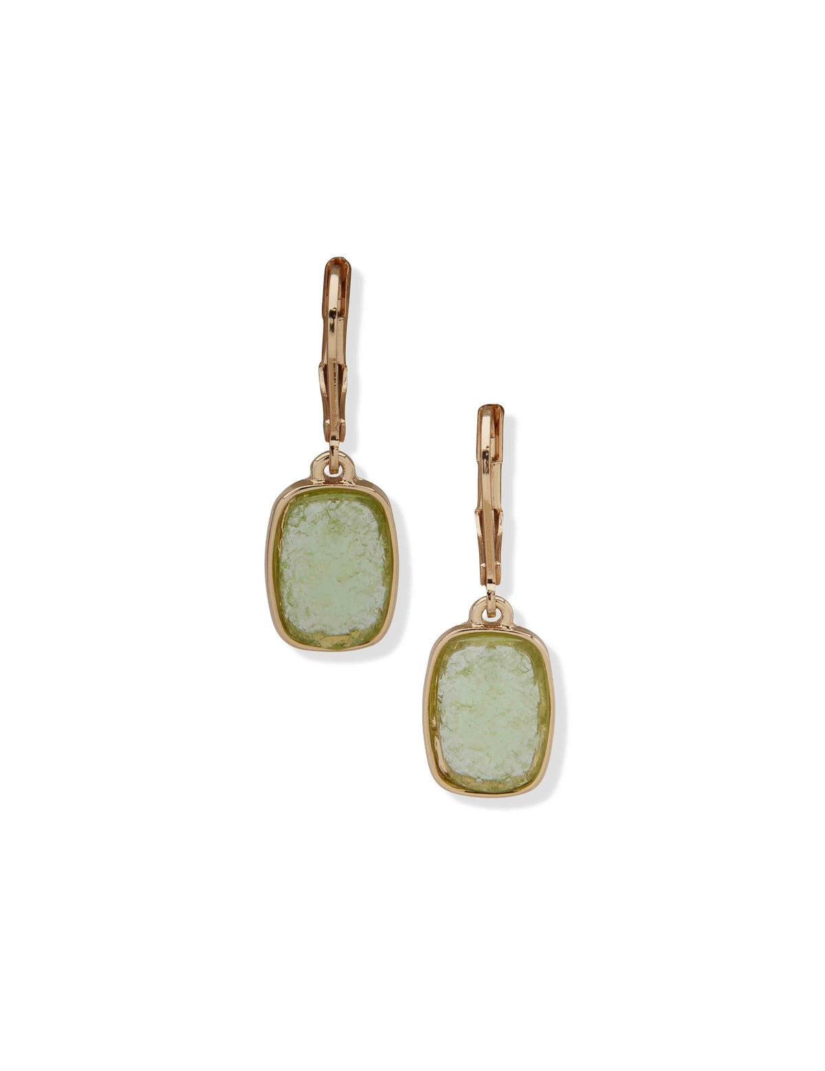Anne Klein Gold Tone Cushion Stone Drop Earrings in Gold and Green
