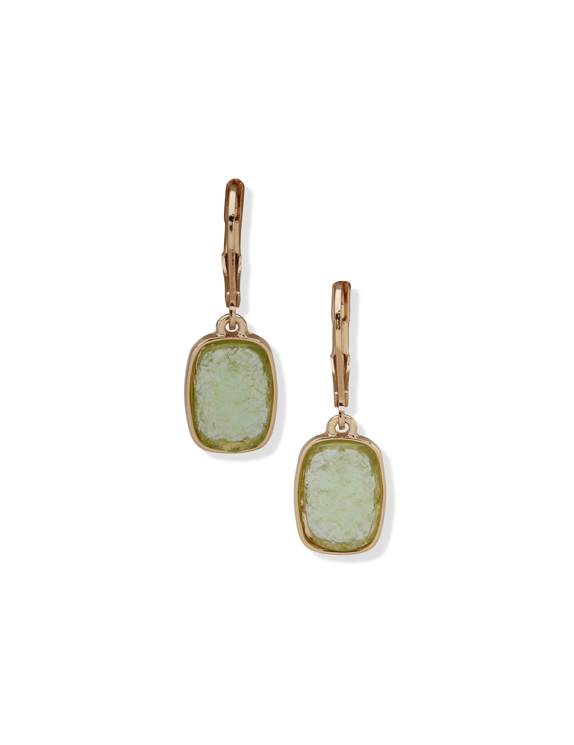 Anne Klein Gold Tone Cushion Stone Drop Earring-Gld/Grn