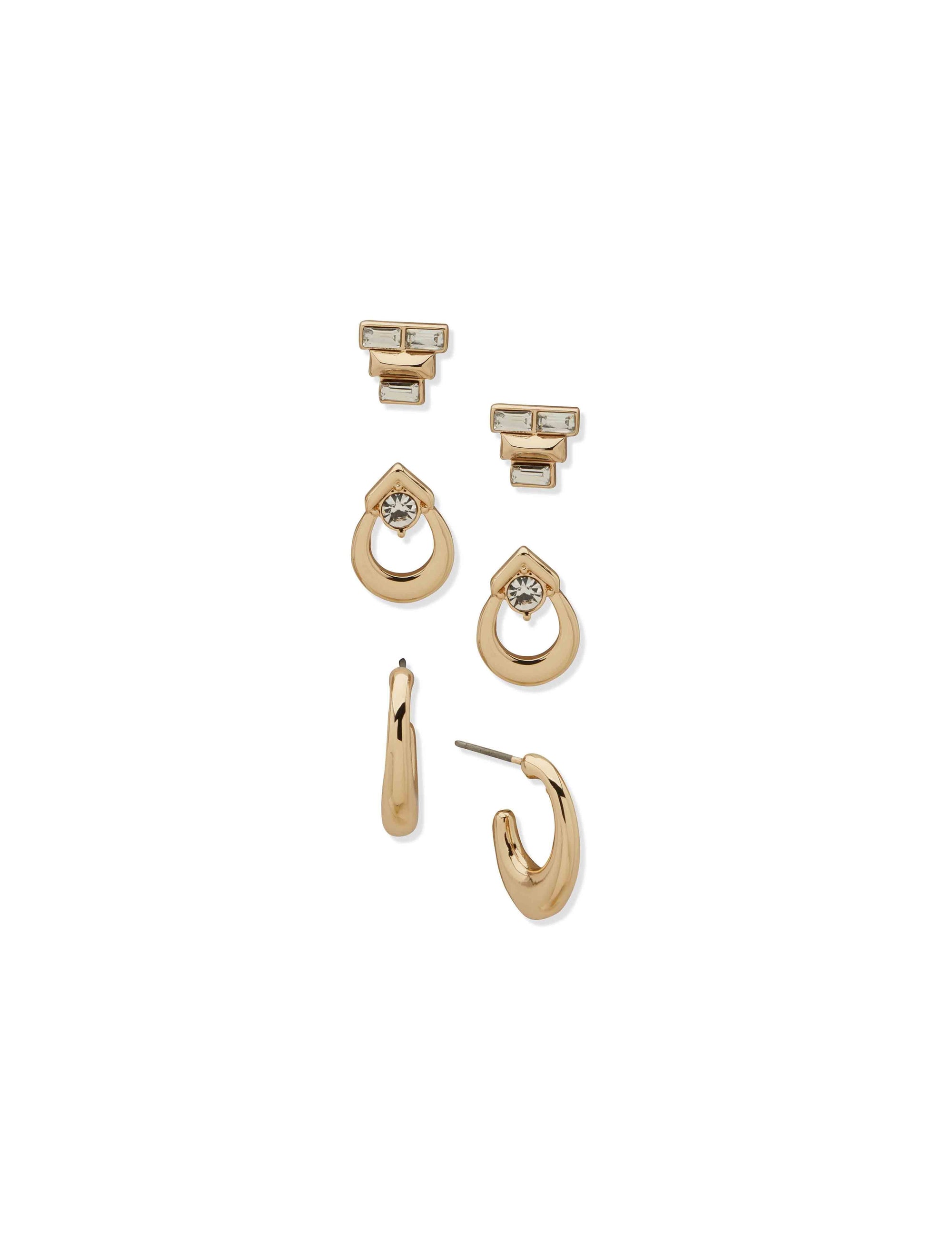 Anne Klein Gold Tone Metal & Stn Trio Earring Set-Gld/Cry