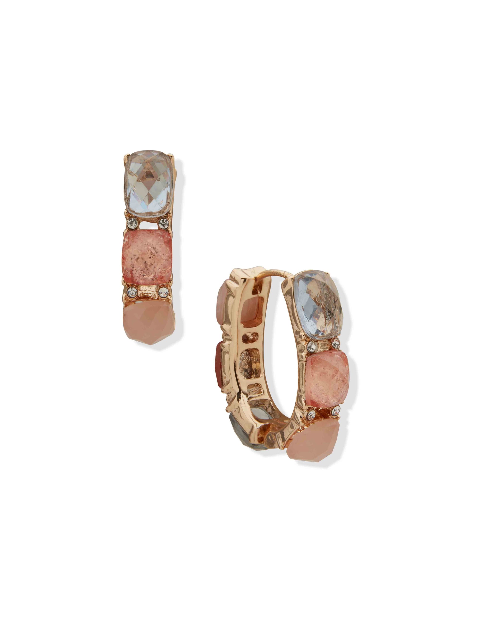 Anne Klein Gold Tone 21Mm Stone Huggie Hoop-Gld/Multi/Cry