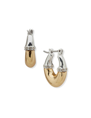 Anne Klein Two Tone Huggie W/ Pave Rondells Earring-Ttn/Cry