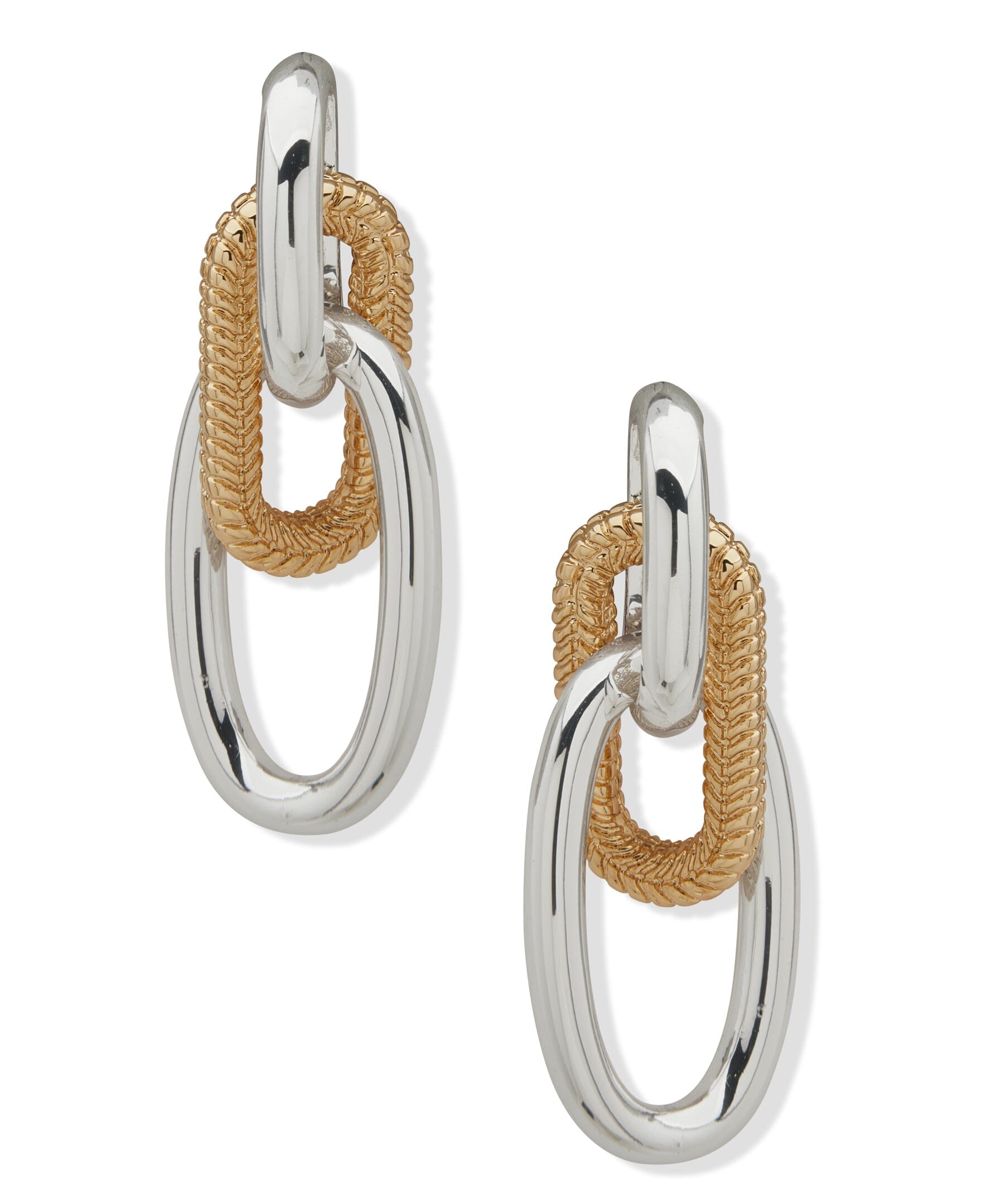 Anne Klein Two Tone Doorknocker Pierced Earrings with Chain