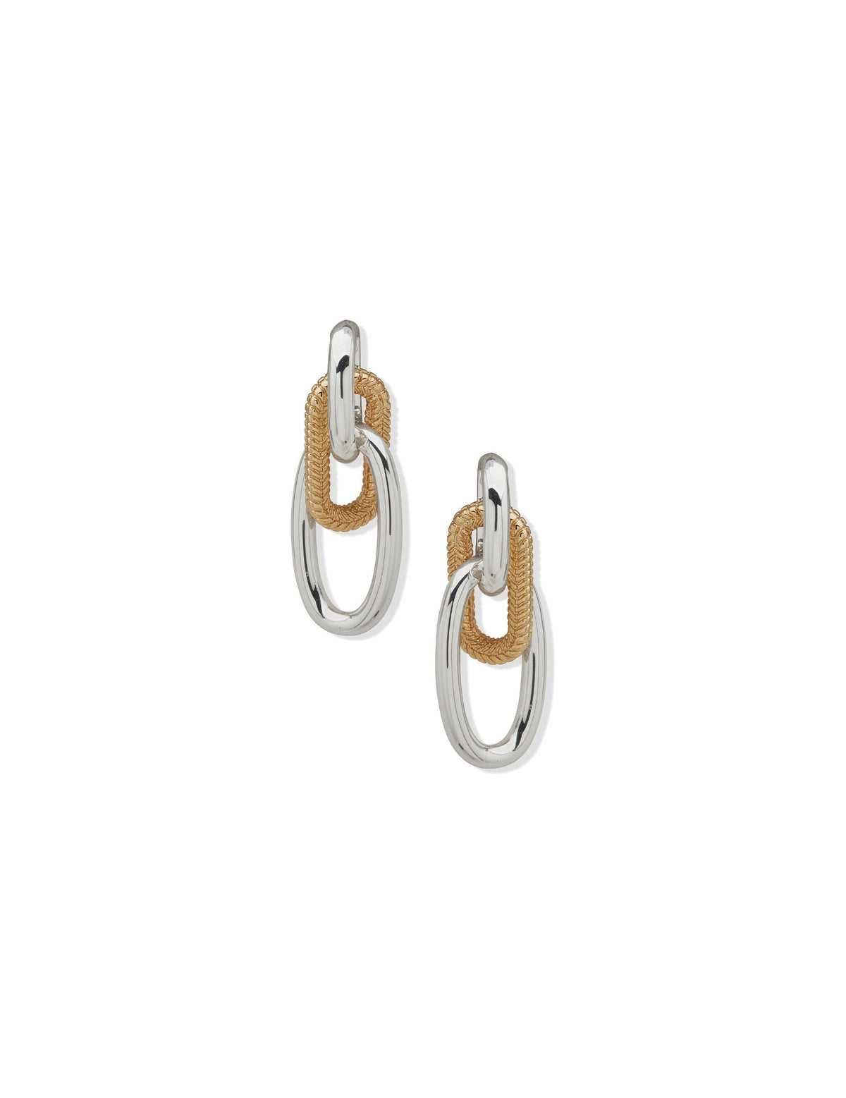 Anne Klein Two Tone Doorknocker Pierced Earrings with Chain