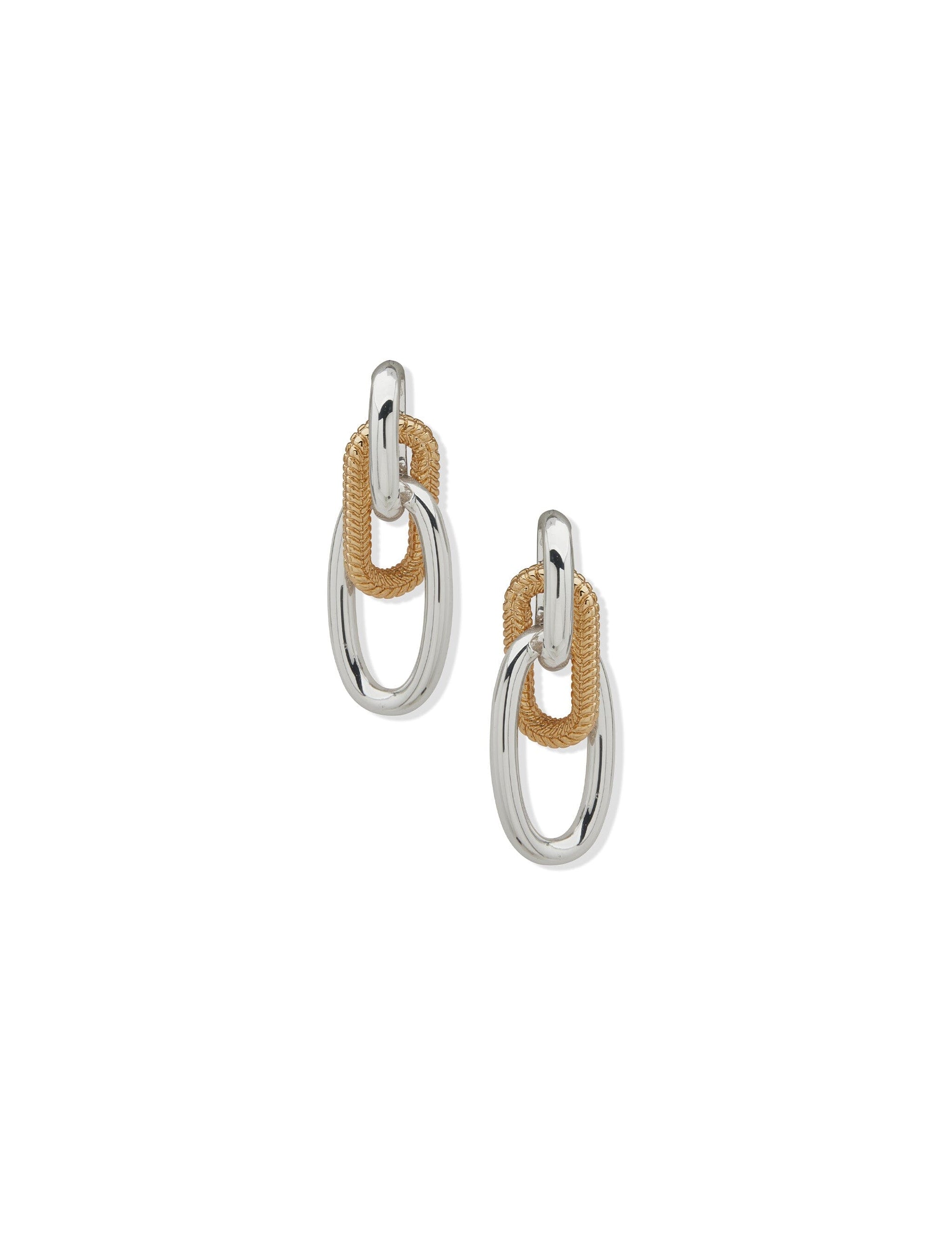 Anne Klein Two Tone Doorknocker Pierced Earrings with Chain