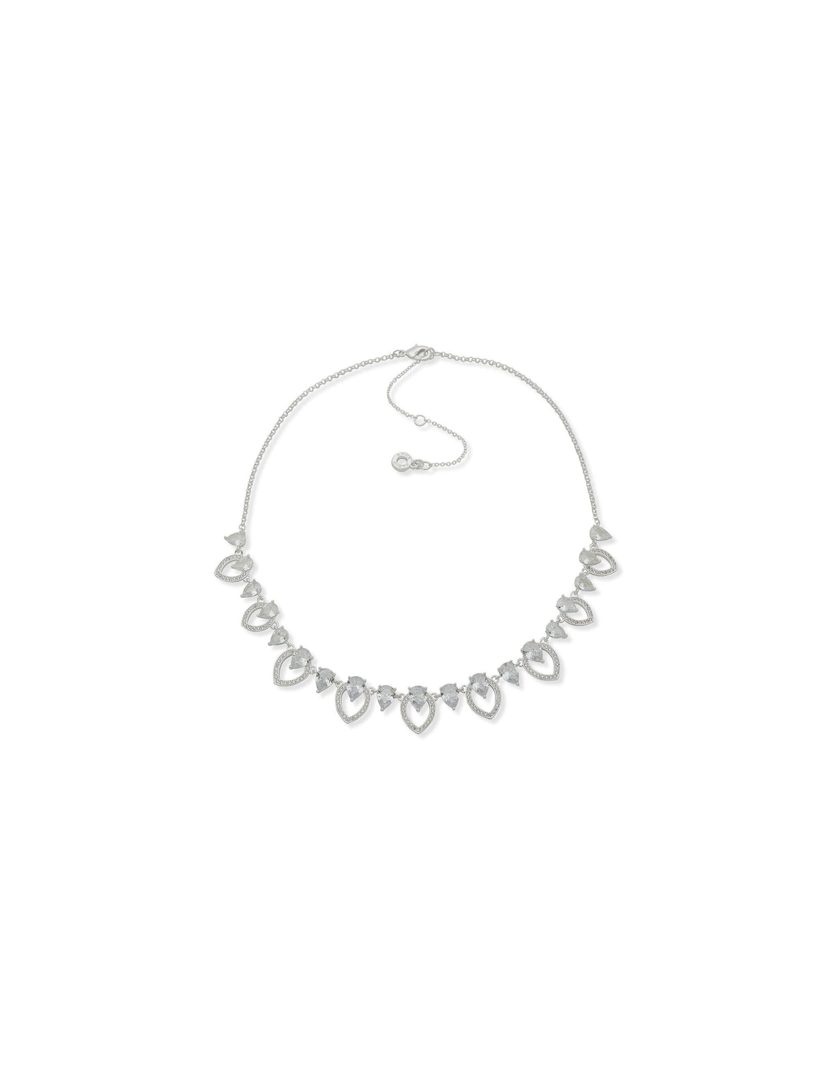 Anne Klein Silver Tone Navette and Stone Frontal Necklace