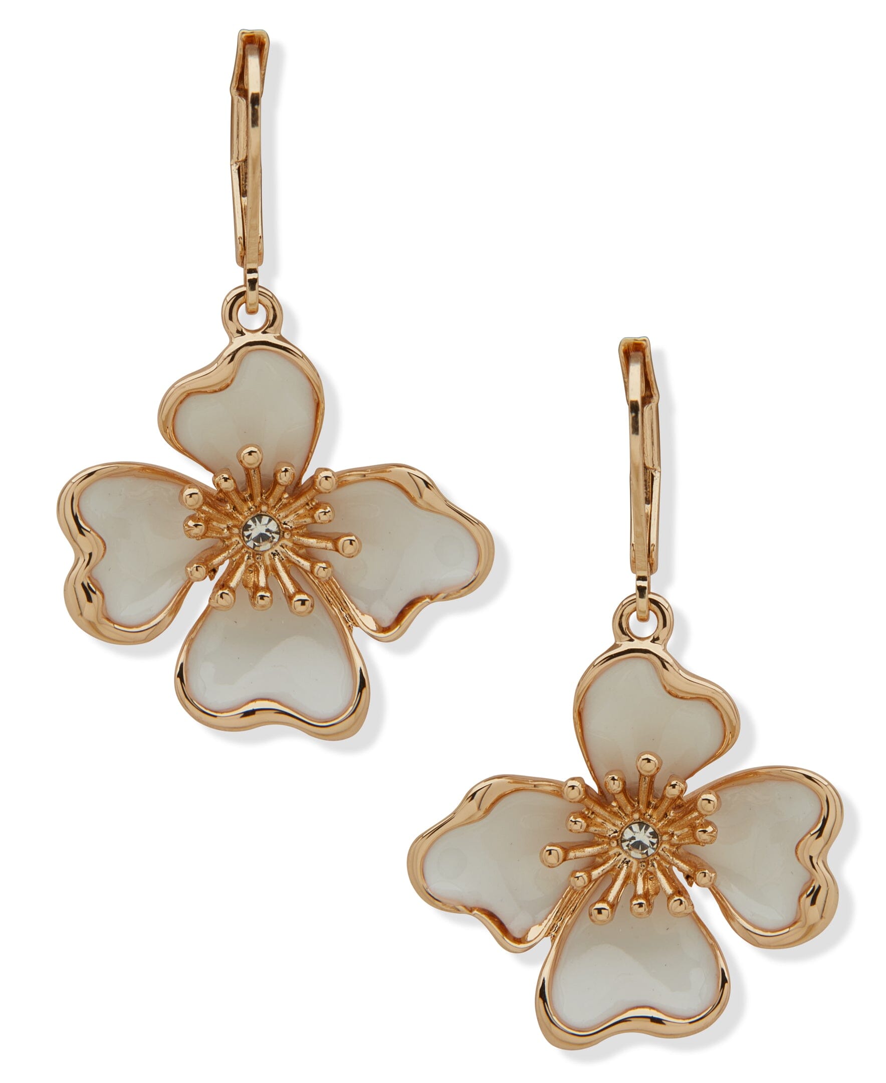 Anne Klein Gold Tone Textured Flower Drop Pierced Earrings