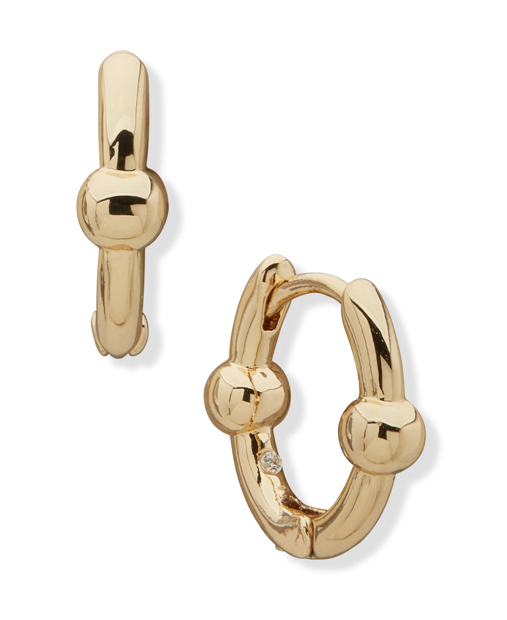 Anne Klein Gold Tone 14MM Metal Ball Huggie Pierced Earrings