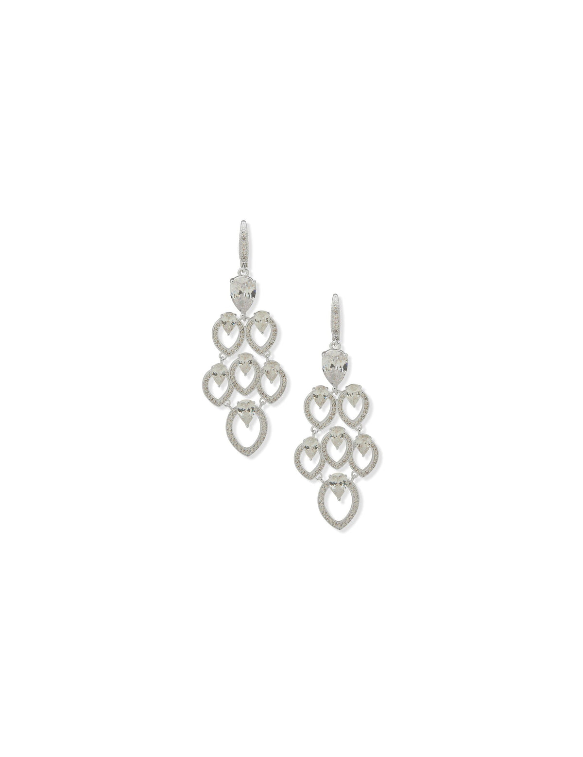 Anne Klein Silver Tone Navette and Stone Chandelier Pierced Earrings