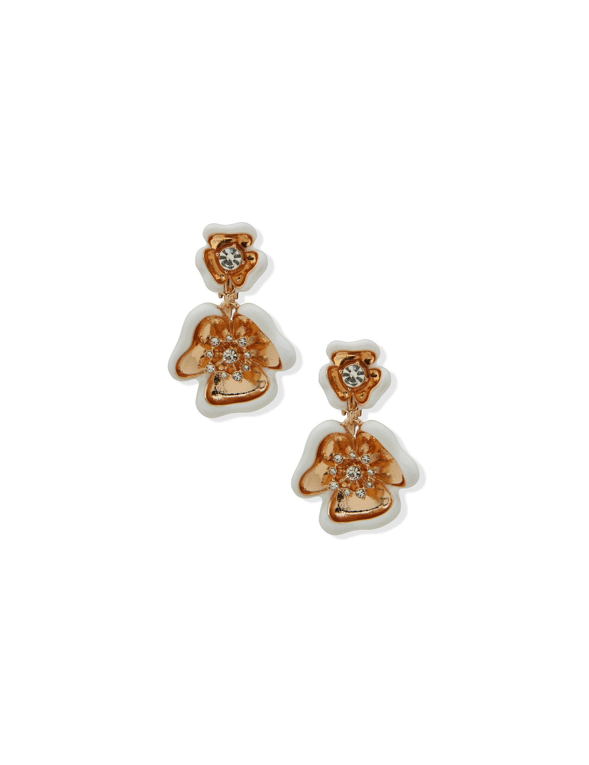 Anne Klein Gold Tone Double Textured Flower Drop Clip Earrings