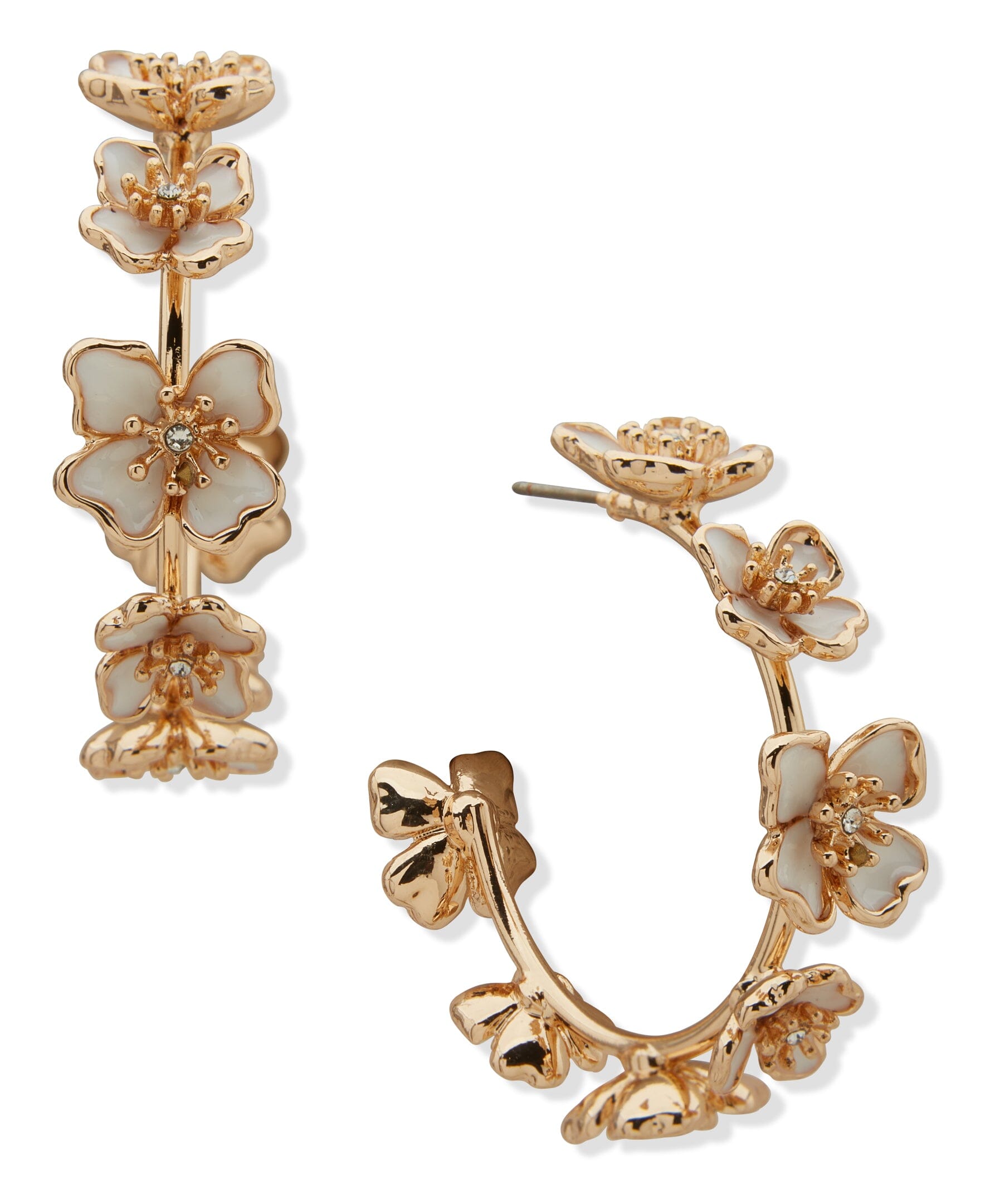 33mm Stationed Flower C-Hoop Pierced Earrings | Anne Klein